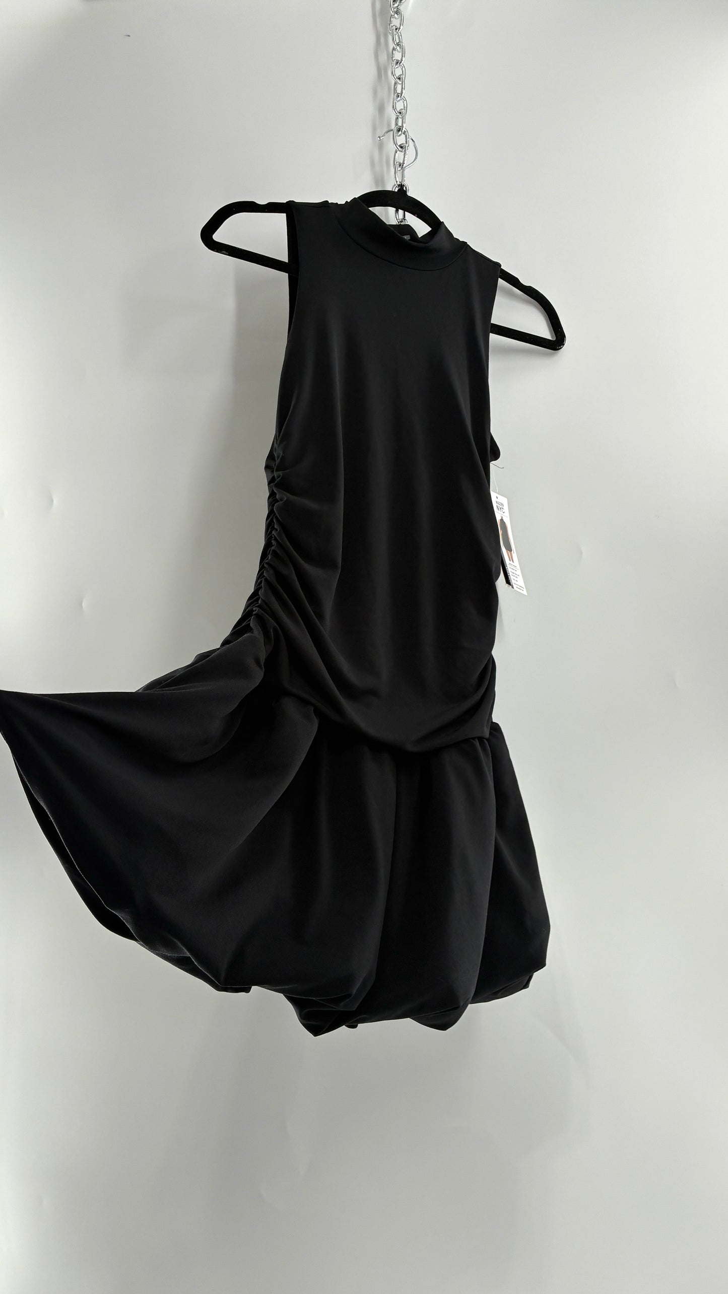 MADDEN NYC Black High Neck, Drop Waist, Bubble Hem Mini Dress with Tags Attached (XS-S)