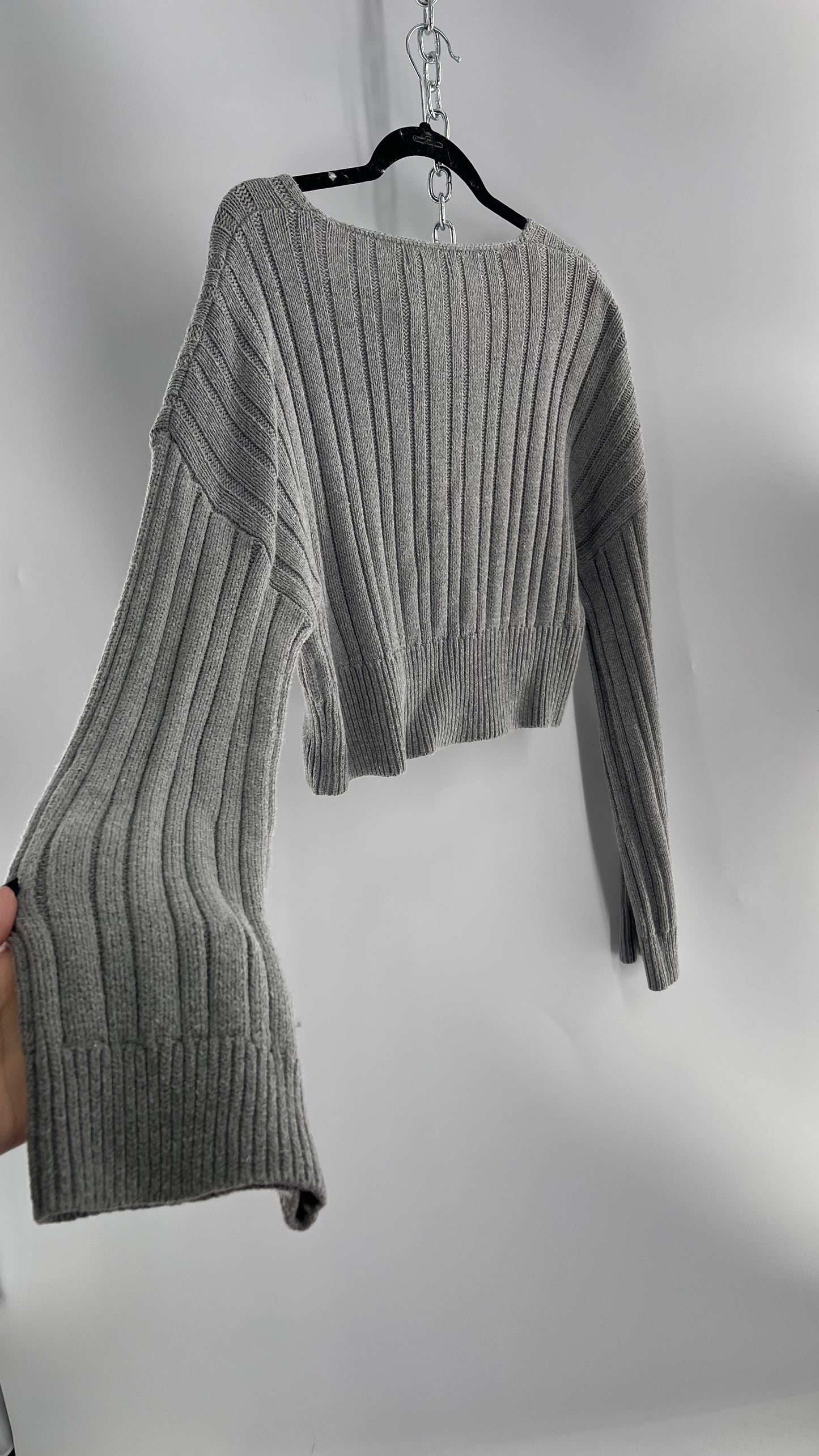 Urban Outfitters Grey Knit Ribbed Cropped Sweater (L)