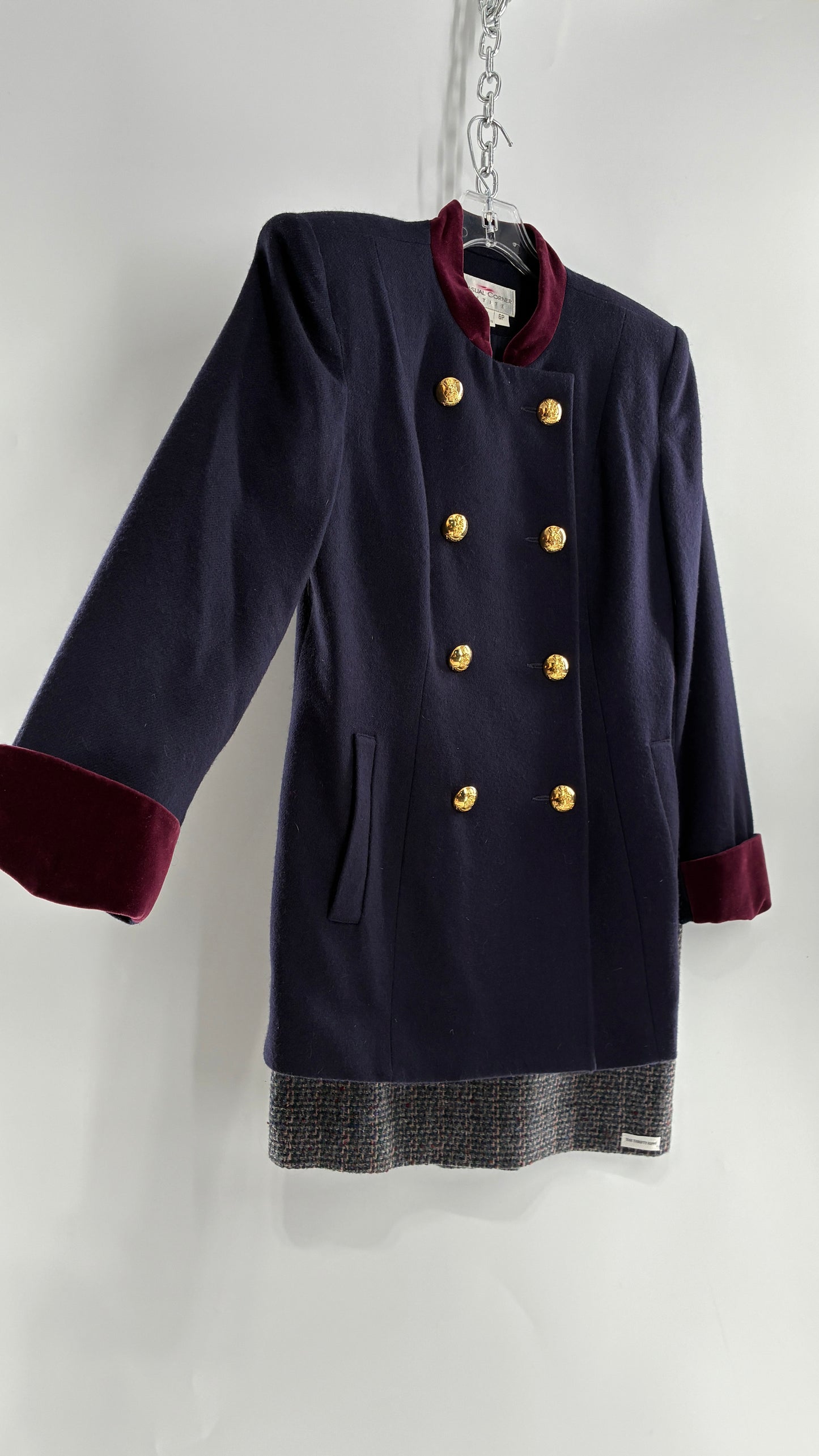 Vintage Suit Set with Bell Boy Style Double Breasted Wool, Velour Cuff Jacket and Upcycled Mini Skirt (6P)