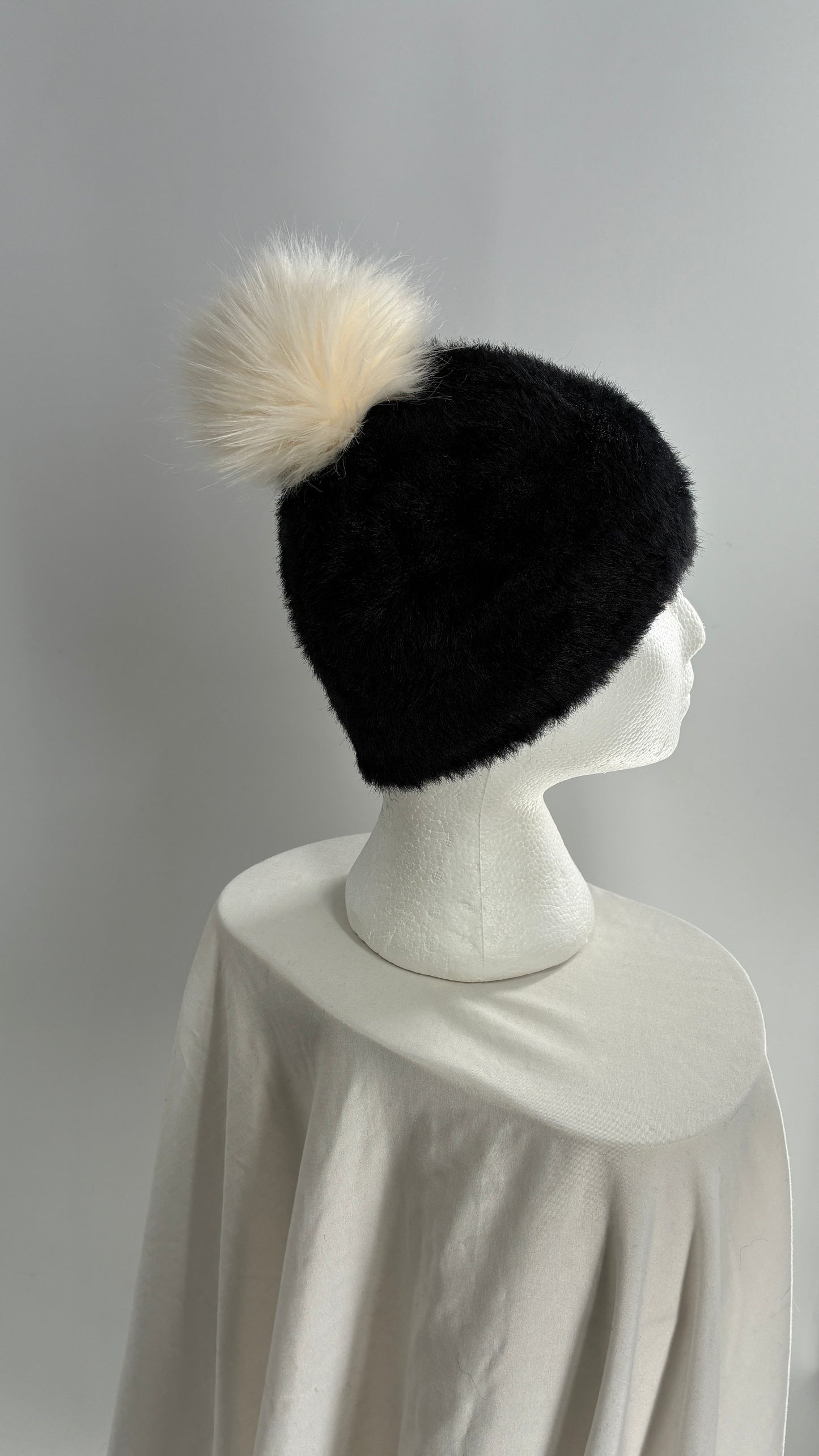 Anthropologie Sleeping on Snow Black Pom Pom Beanie