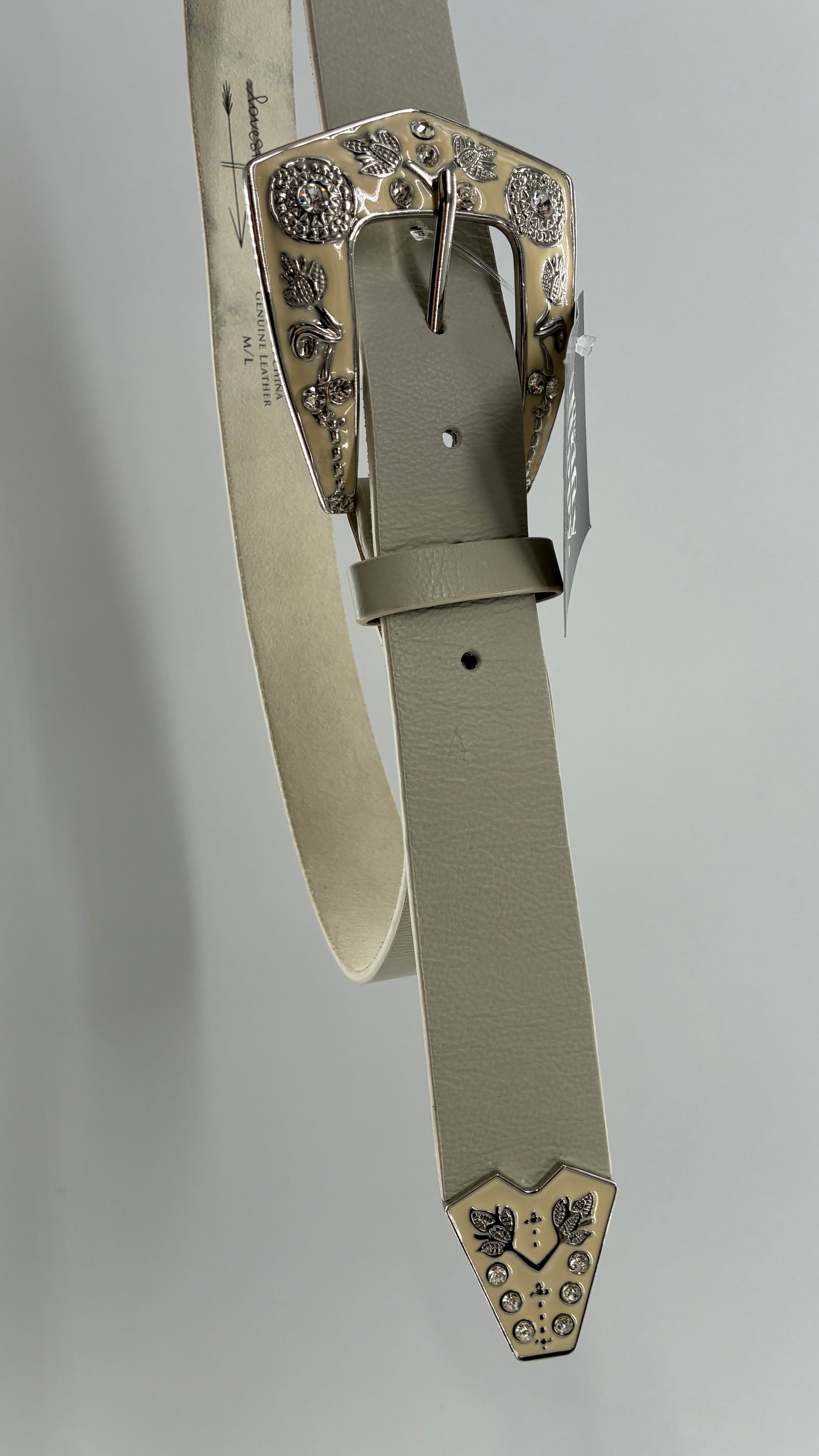 LoveStrength Anthropologie Off White Leather Belt with Oversized Dramatic Buckle (M/L)