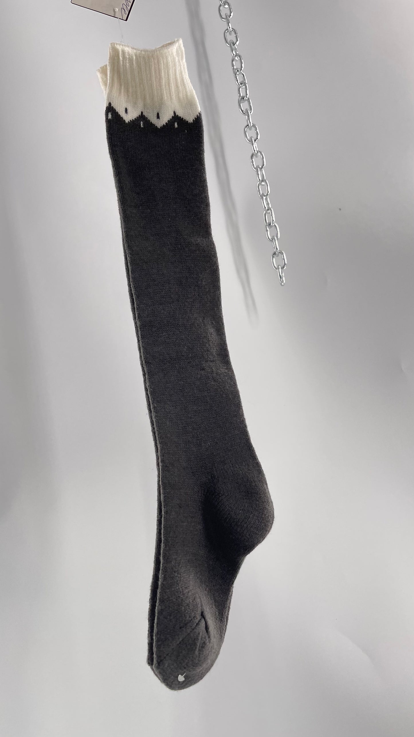 Free People Knit Dark Grey Thigh Socks with White Trim