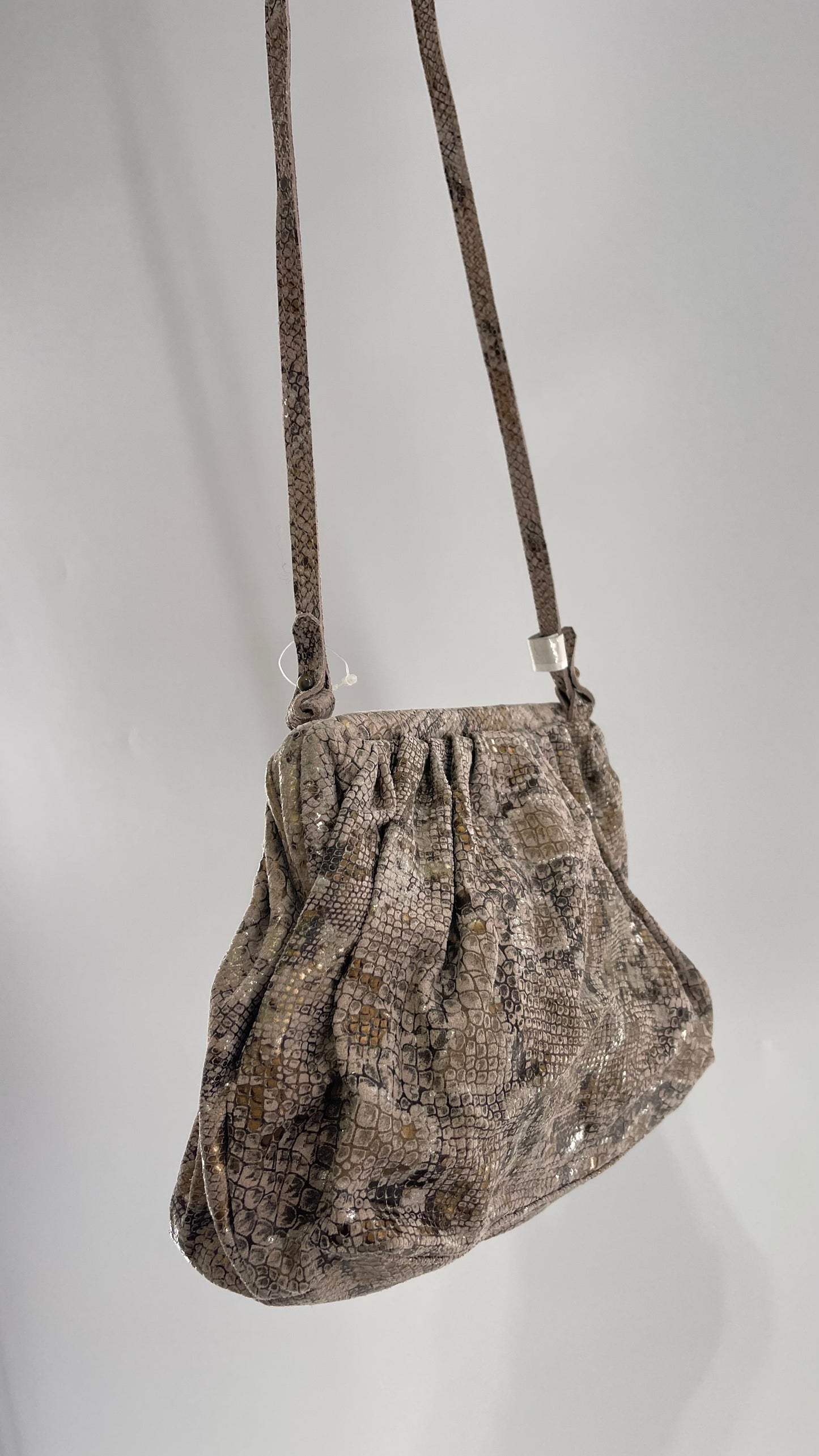 Free People Genuine Leather Clutch and Shoulder Bag Snake Print with Reflective Silver and Gold Flecks