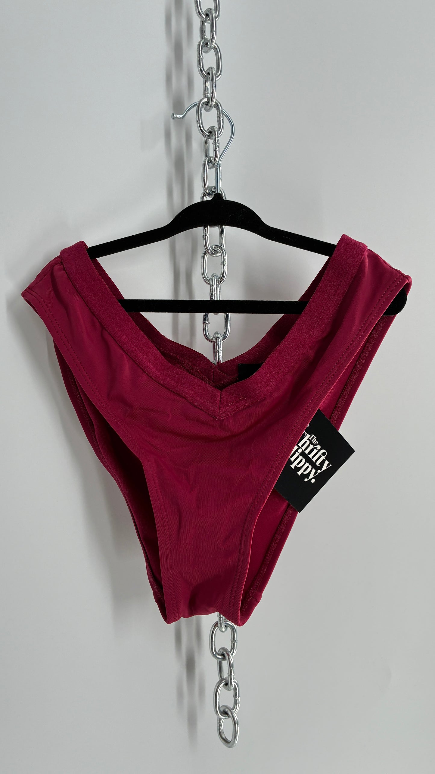 LA Hearts Maroon High Cut 90s Style Swim Bottoms (Small)