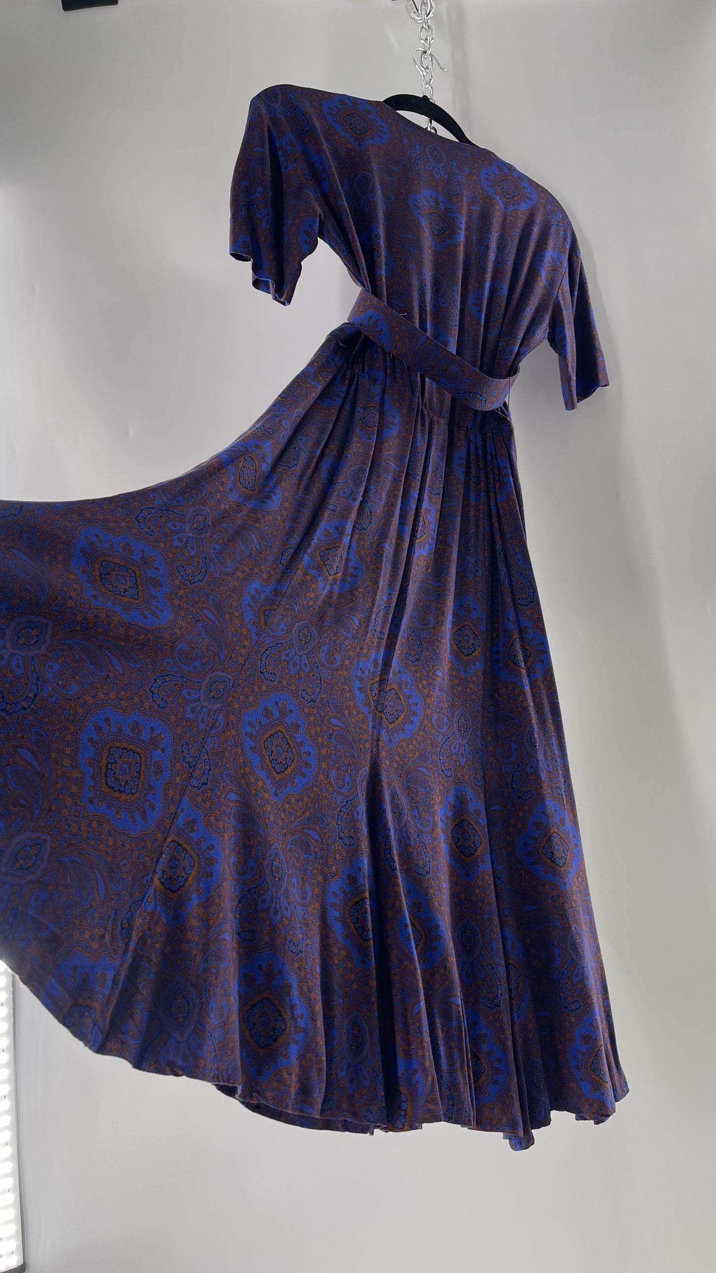 Vintage Liz Claiborne Cobalt Blue and Mustard Paisley Patterned 60s Style Dress(4)