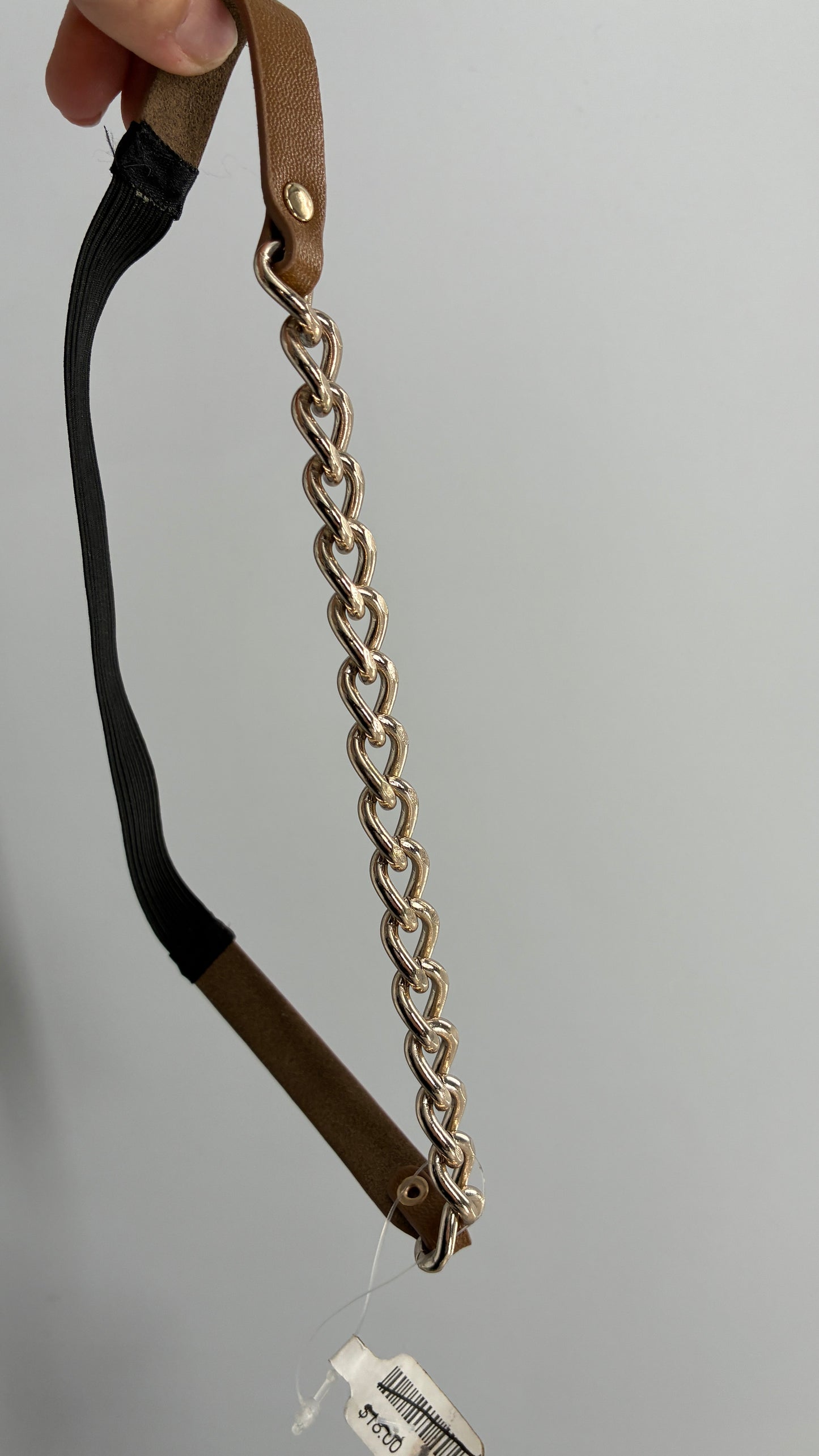 Brown Vegan Leather Gold Chain Headband with Tags Attached