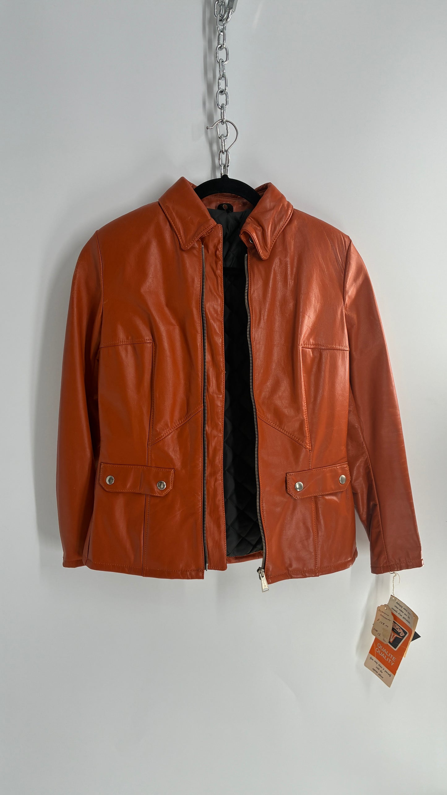 Deadstock Vintage 1970s DROSPO Orange Genuine Leather Fitted Jacket (12)