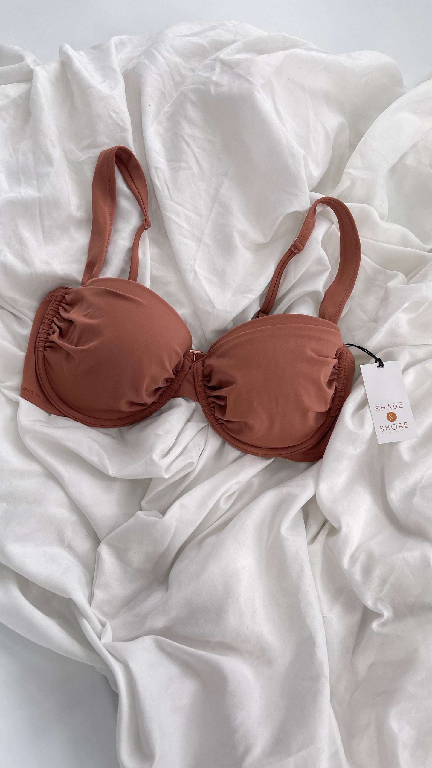 Shade & Shore Brown Underwire Swim Top with Tags Attached (34D)
