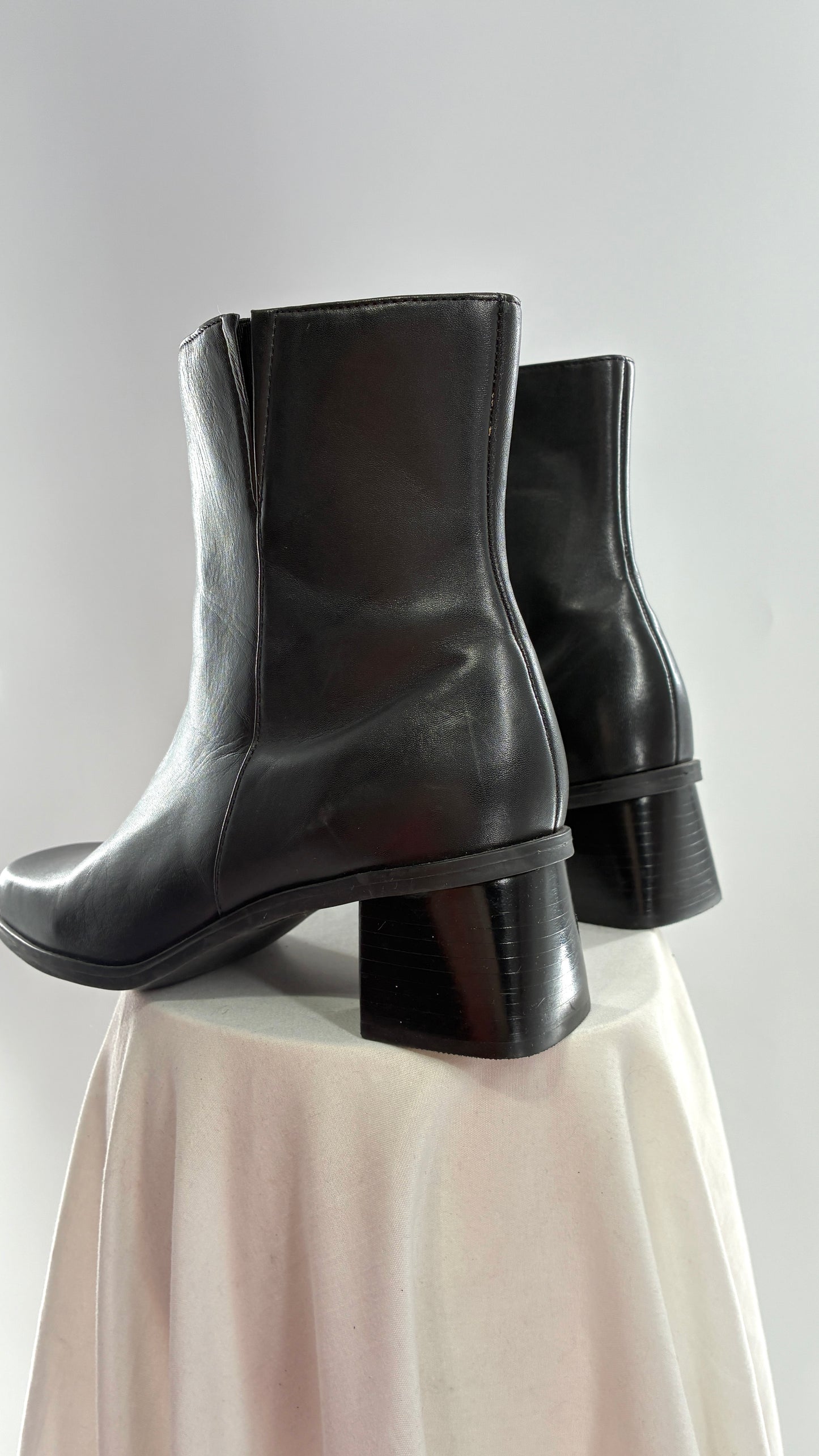 Vintage Naturalizer Black Square Toe Genuine Leather Block Heel Boots Made in Brazil (8)