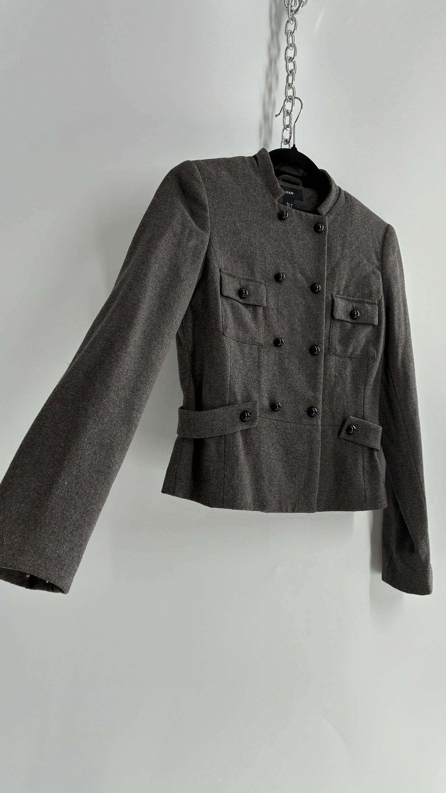 Vintage H&M Grey Knit Military Style Drummer Jacket (4)