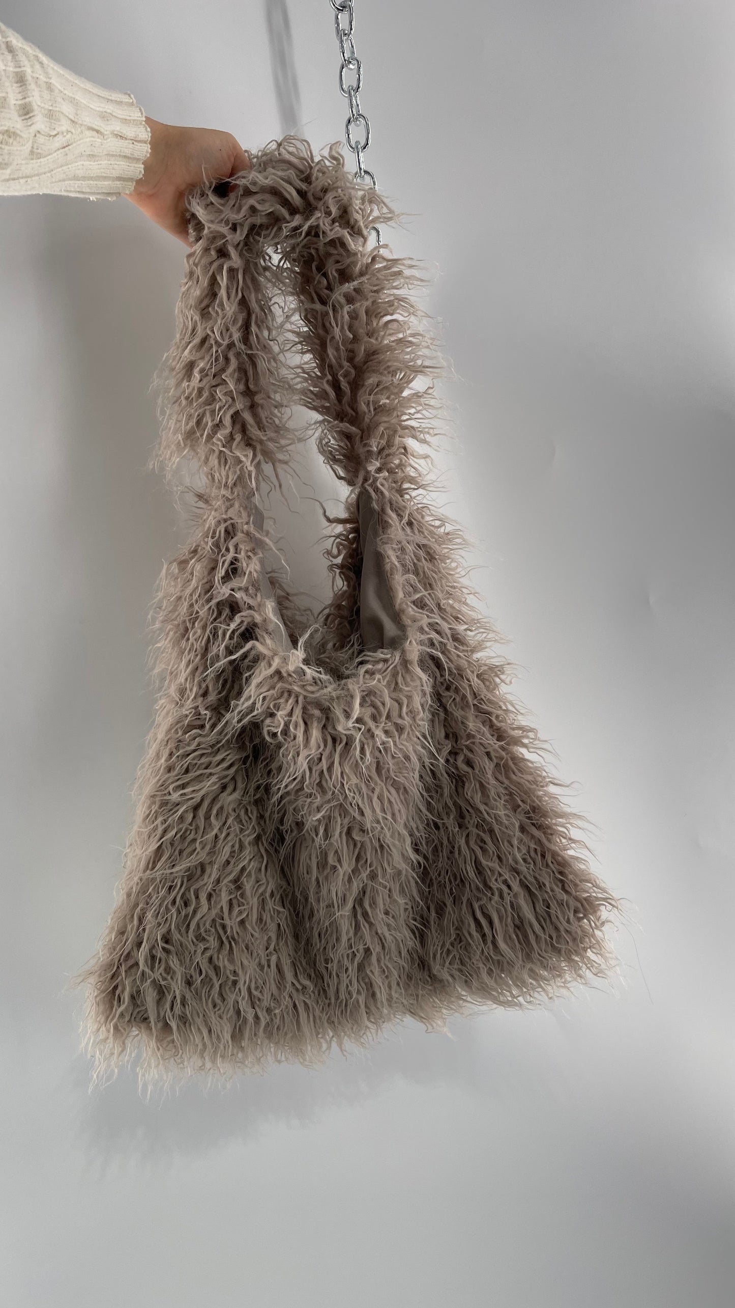 Free People Grey Shaggy Tote Bag