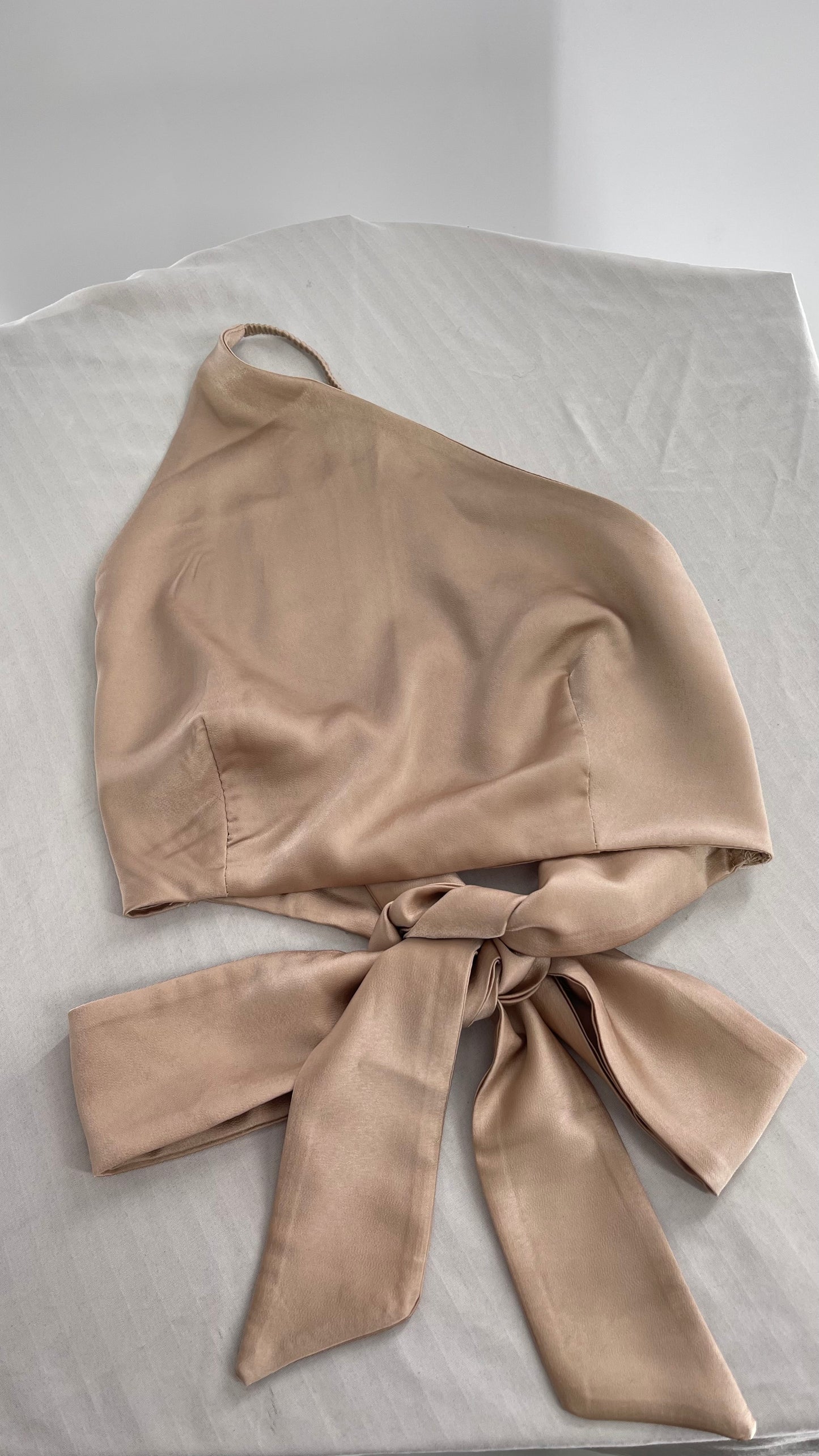 NIAY Silky Champagne Backless Bow Back Sleeveless Top (Small)