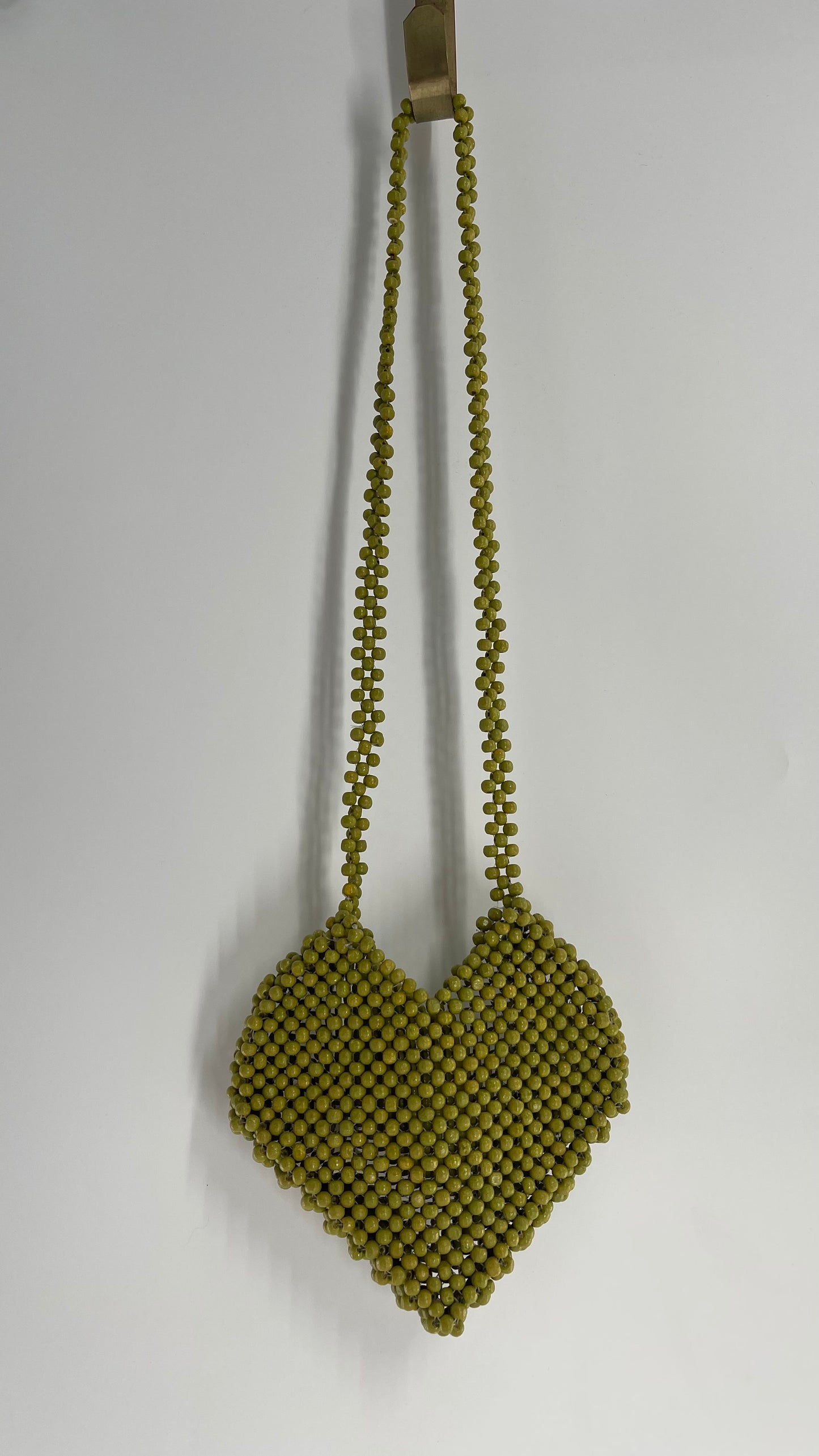 Green Wooden Beaded Heart Shaped Purse