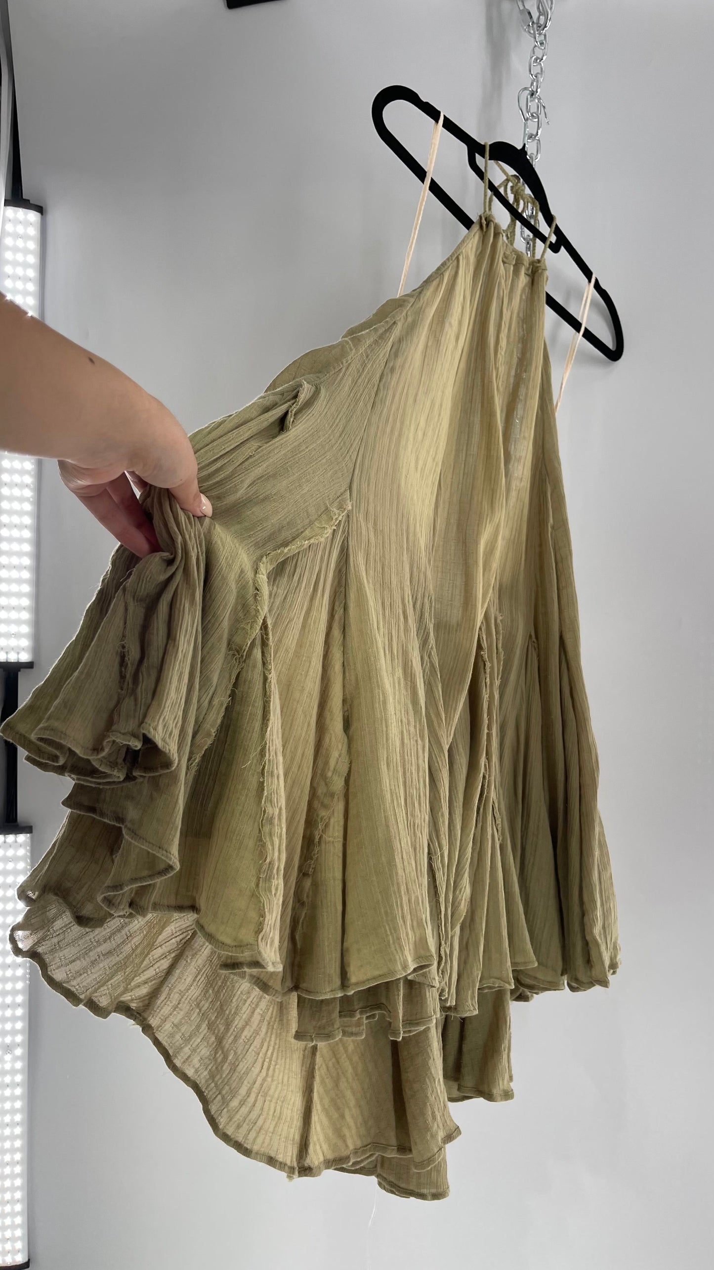 Free People Sage Halter Voluminous Cotton Dress with Open Back (Small)