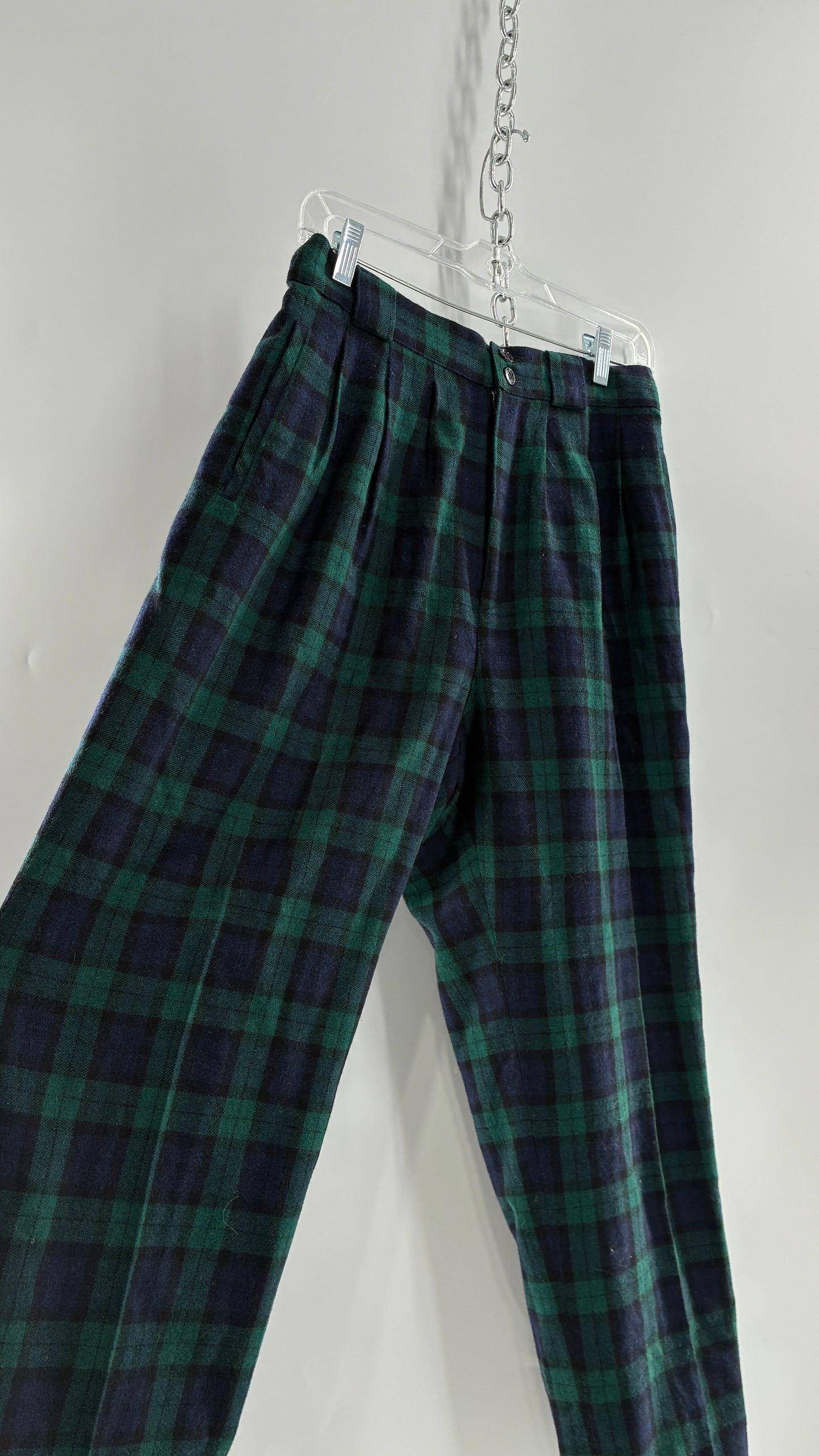 Vintage Collectible Gold by GIORGIO SANT’ANGELO 100% Wool Plaid Navy and Green Trouser (10)