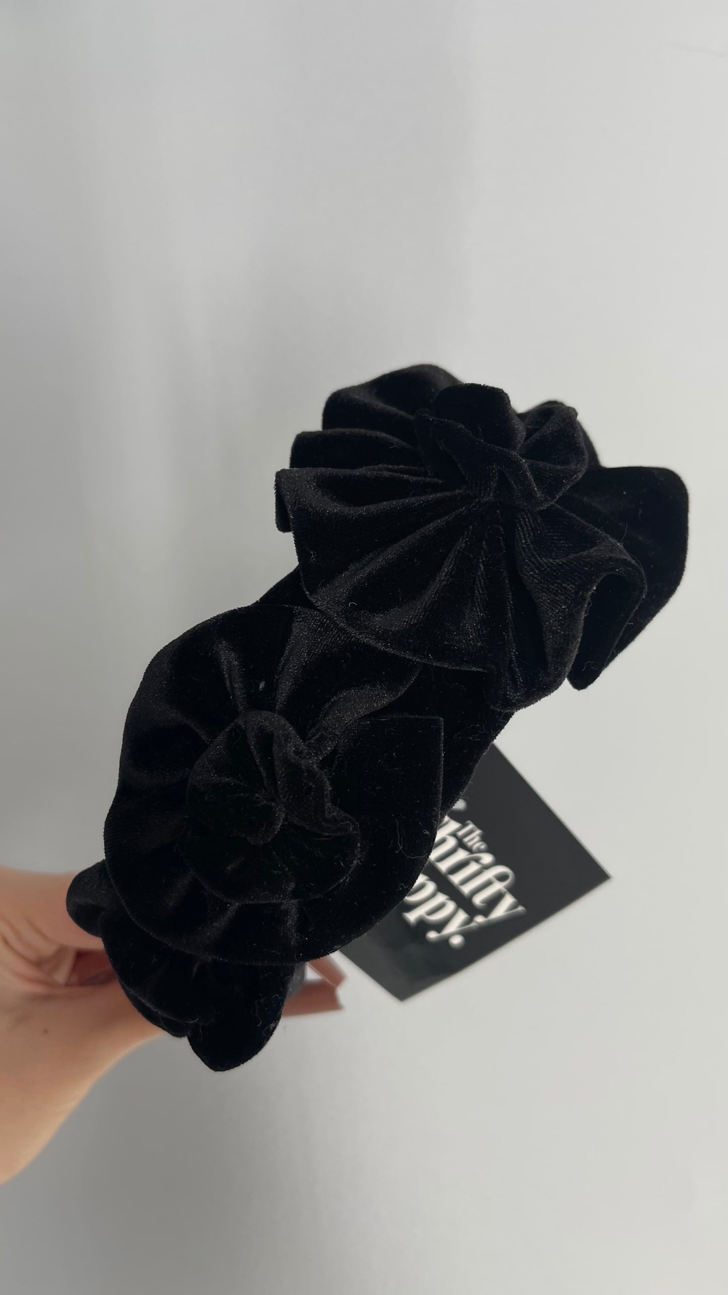 ZARA Black Velvet Headband with Flower Appliqués