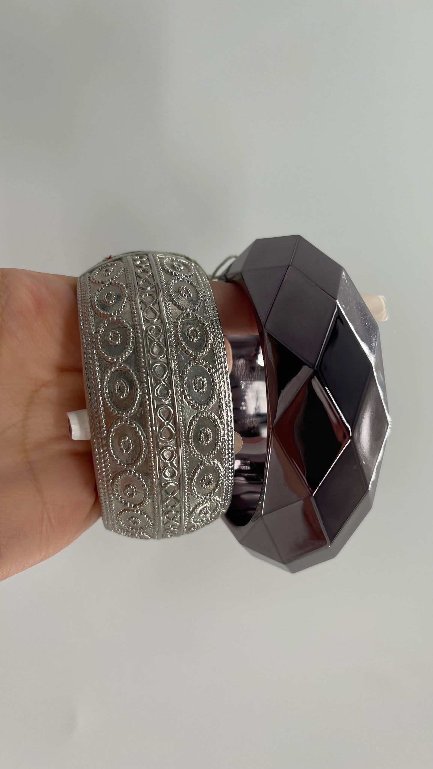 Vintage Rocker Silver/Chrome Bangle Set