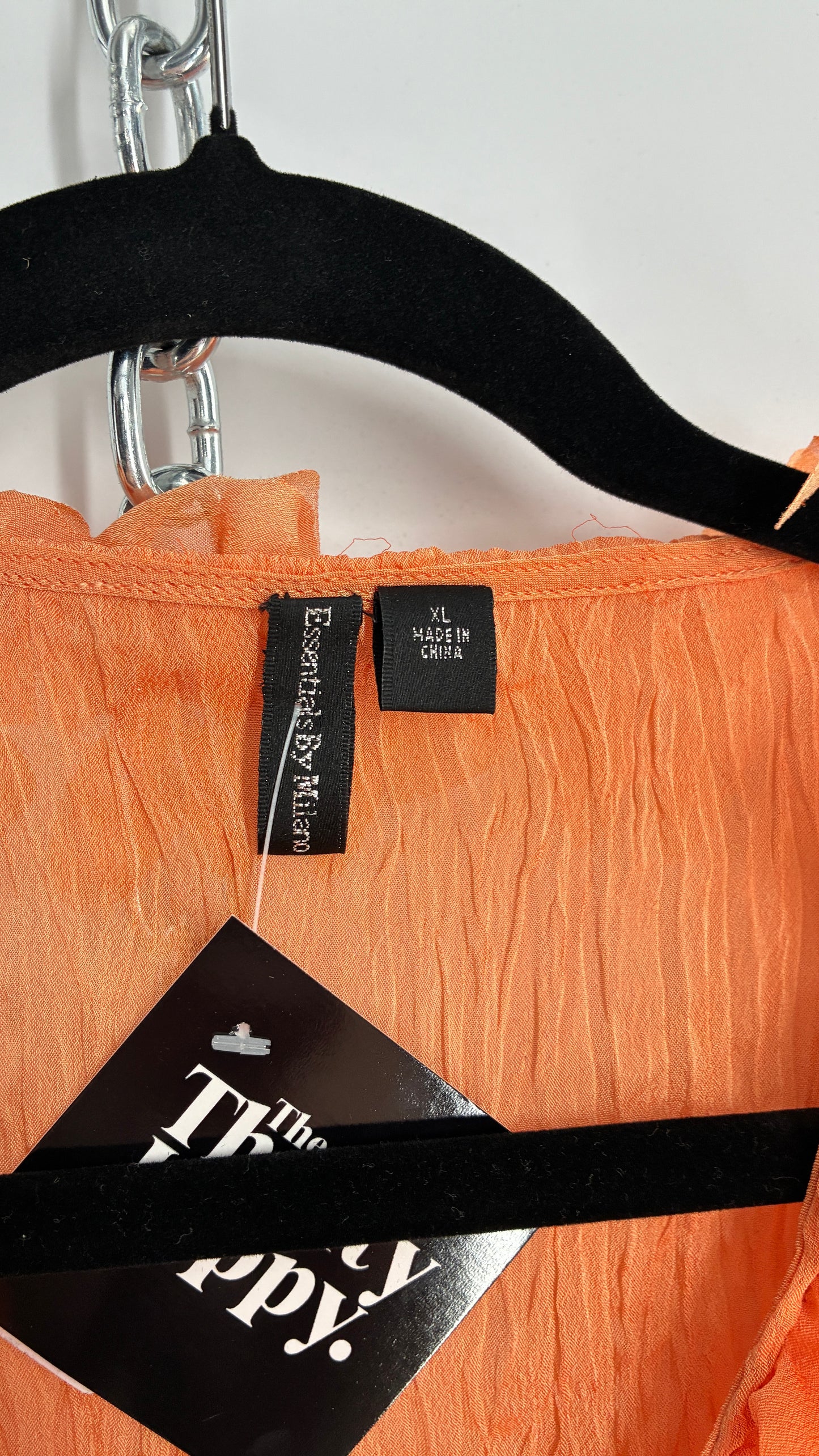 Vintage Essentials by Milano 1990s Orange Crimped Petal Trim Blouse (XL)