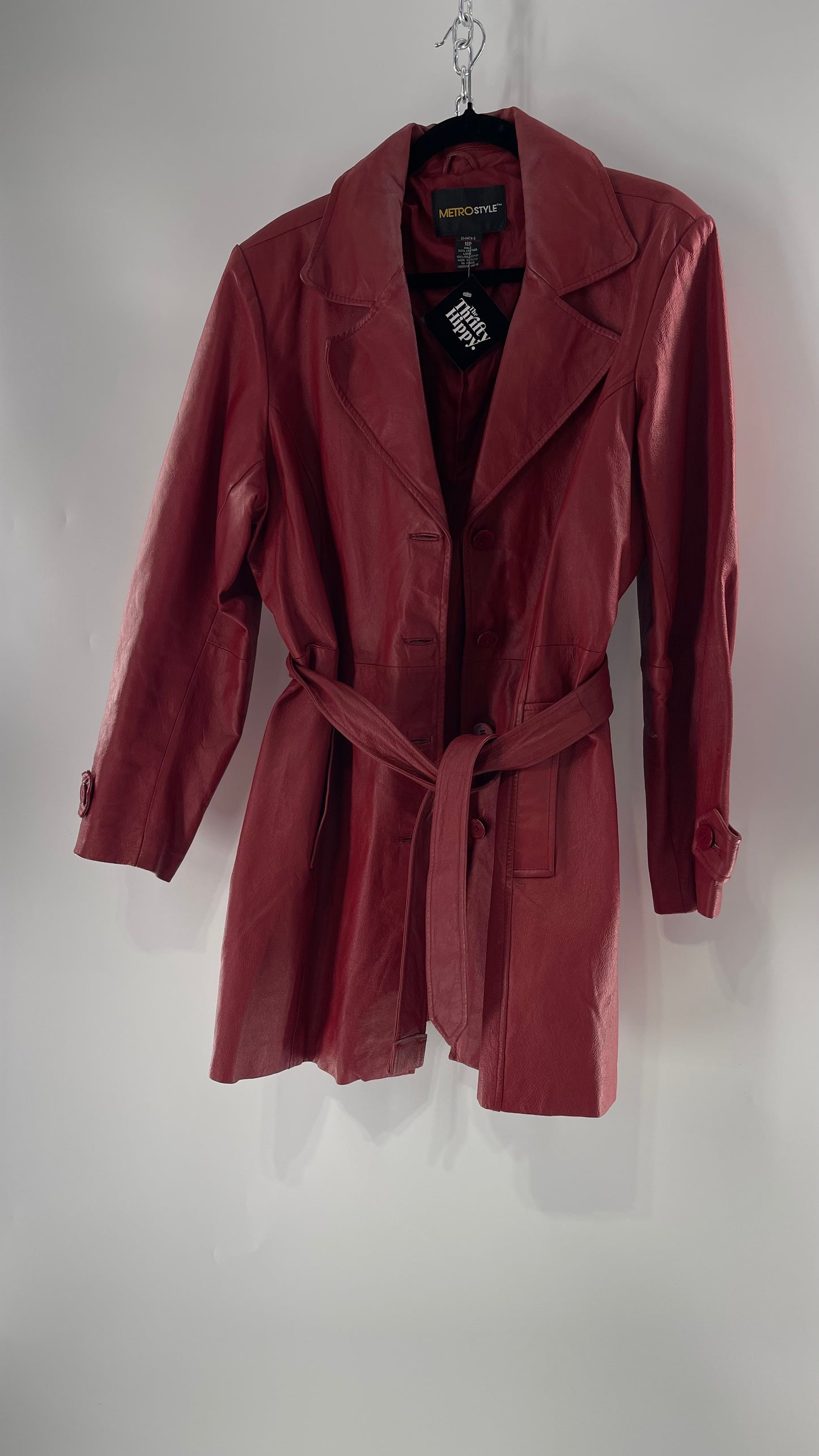 Vintage MetroStyle Red Leather Trench (C)(L/XL)