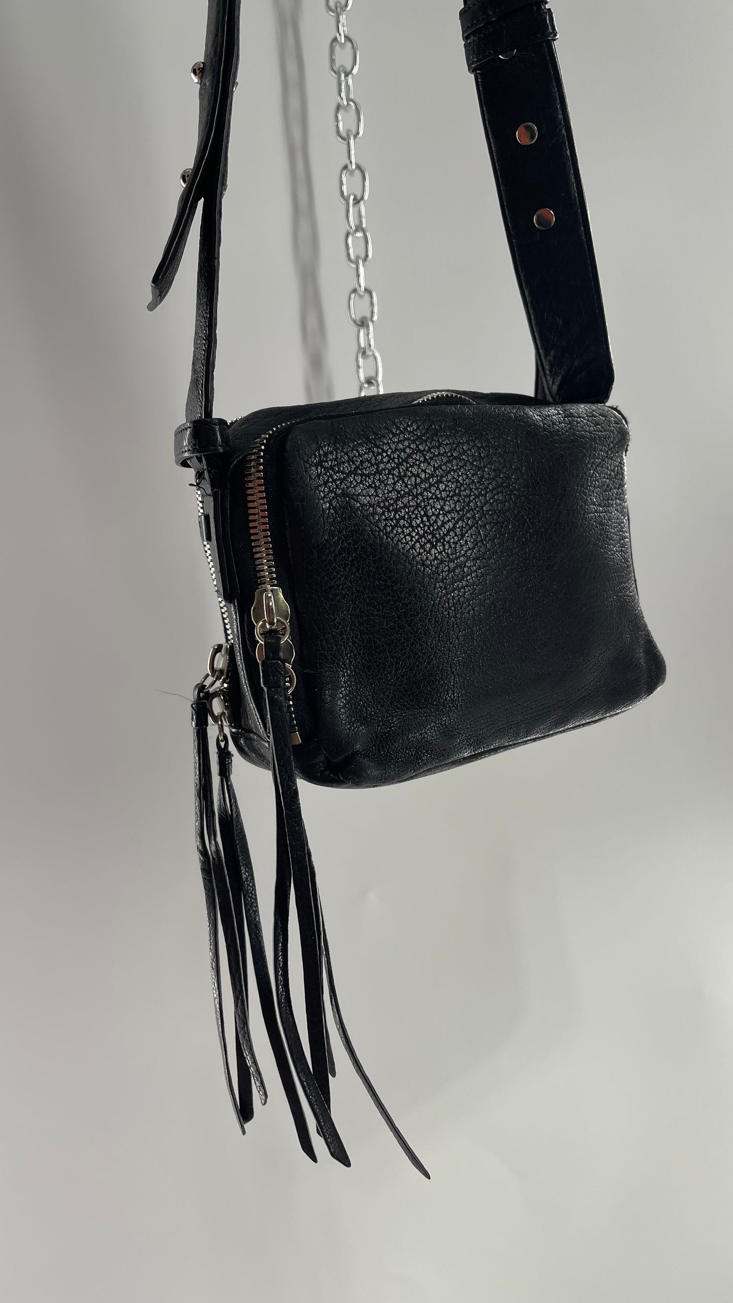ALL SAINTS Black Leather Zippered Bag