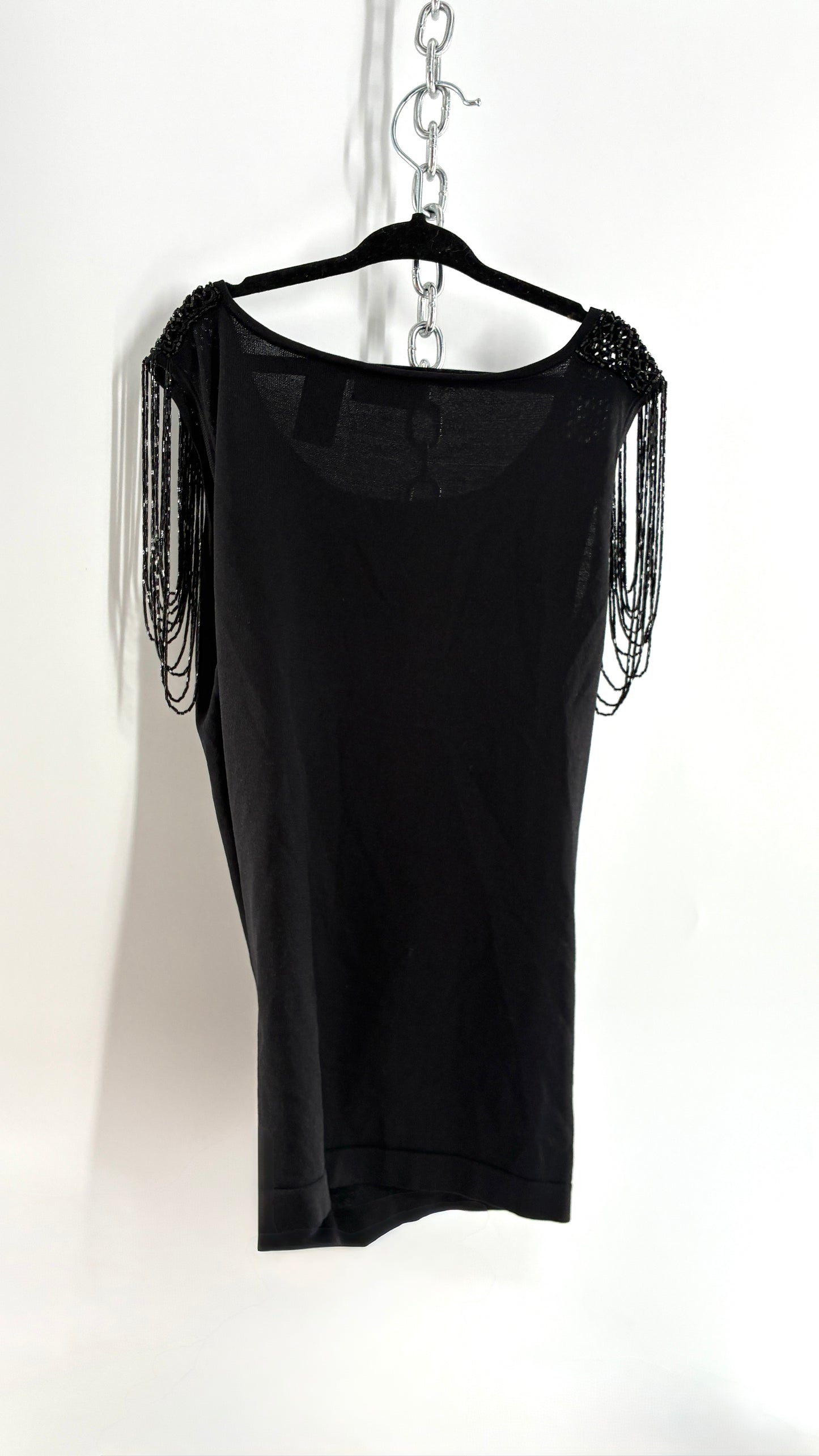 Vintage 1990s MEXX Black Thick Knit with Beaded Neck Detail and Draped Shoulders (XS)