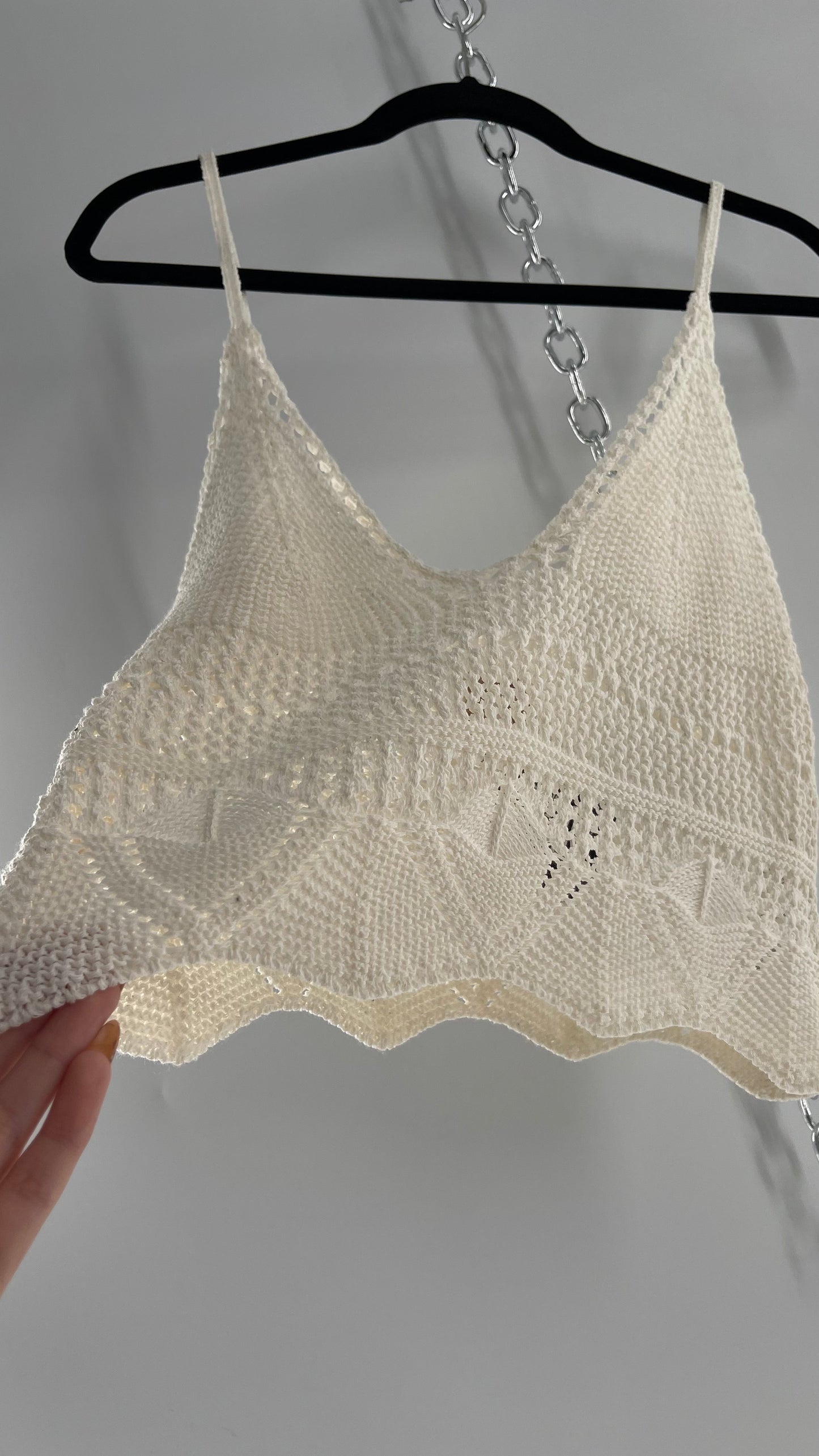 Anthropologie Pilcro White Crochet Cropped Tank (Small)
