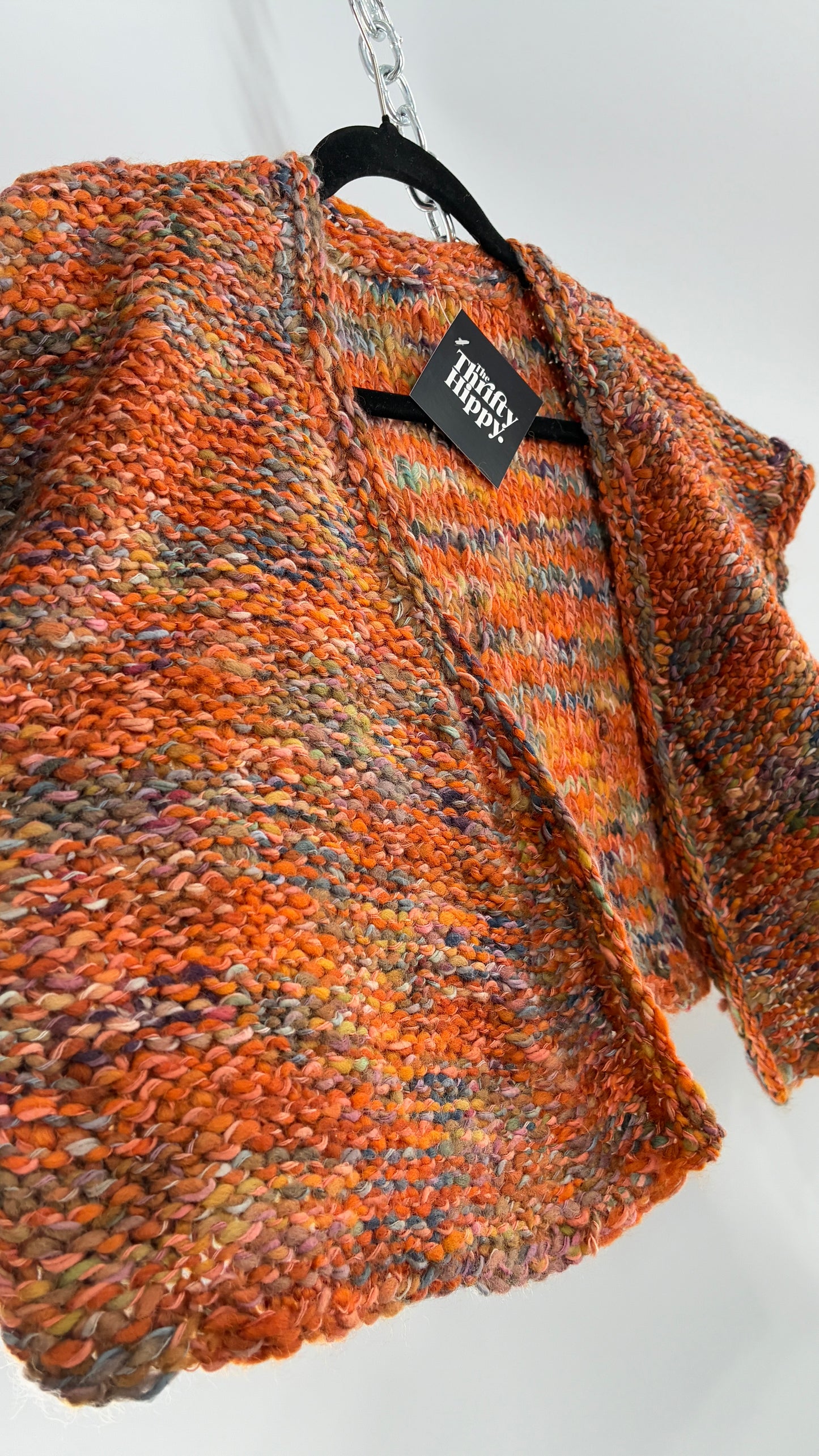Vintage Hand Knit Burnt Orange Shrug Cape