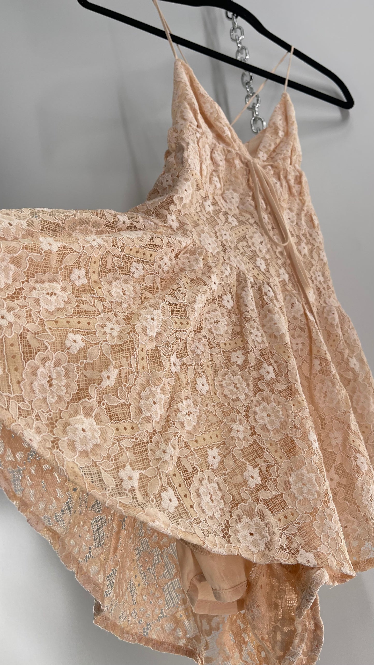 Free People Lexi Strappy Lace Baby Pink Romper with Tags (XS)