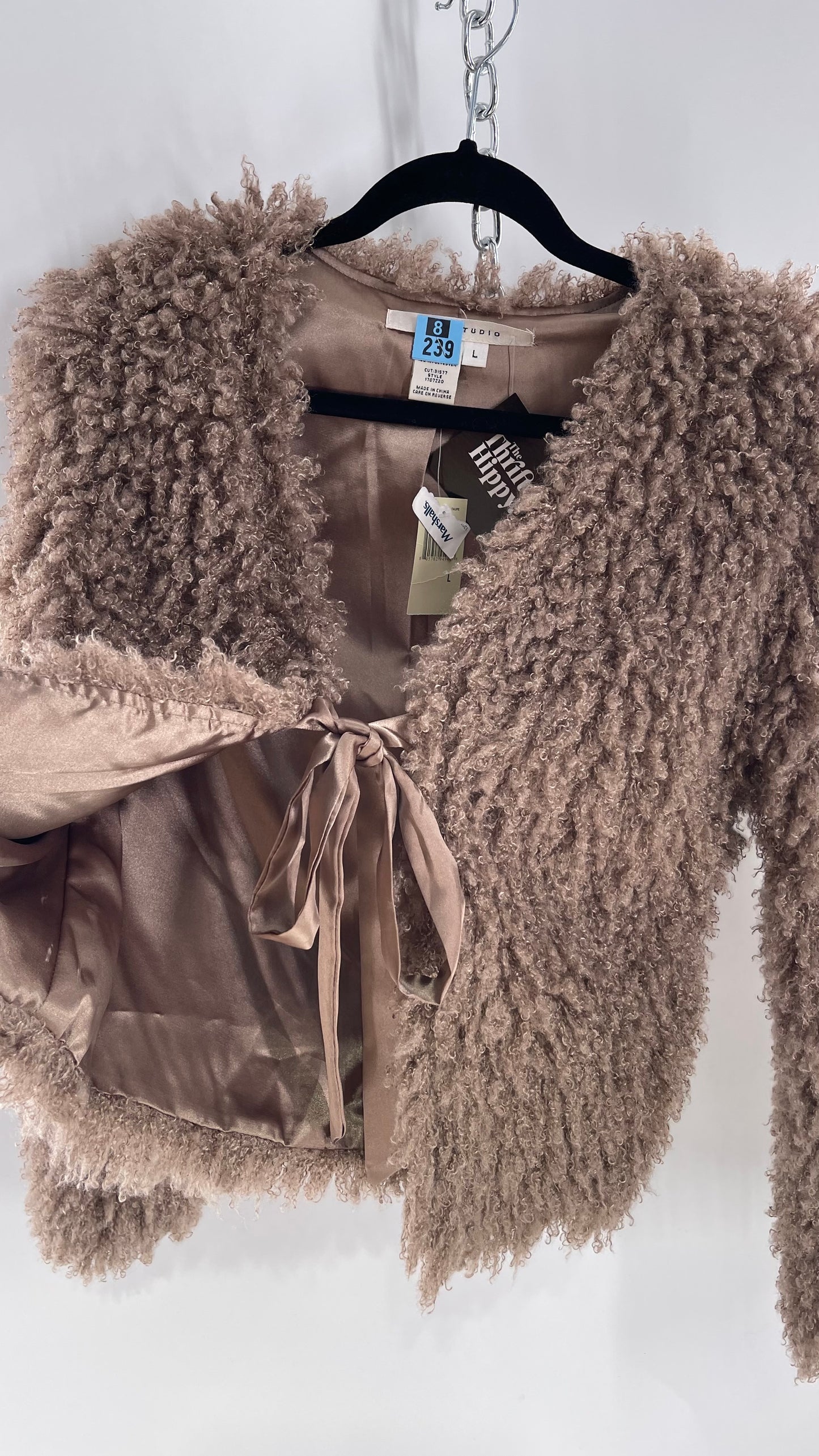 Vintage MAX STUDIO Tan Fuzzy/Furry Jacket with Tie Bust Detail and Tags Attached (Large)