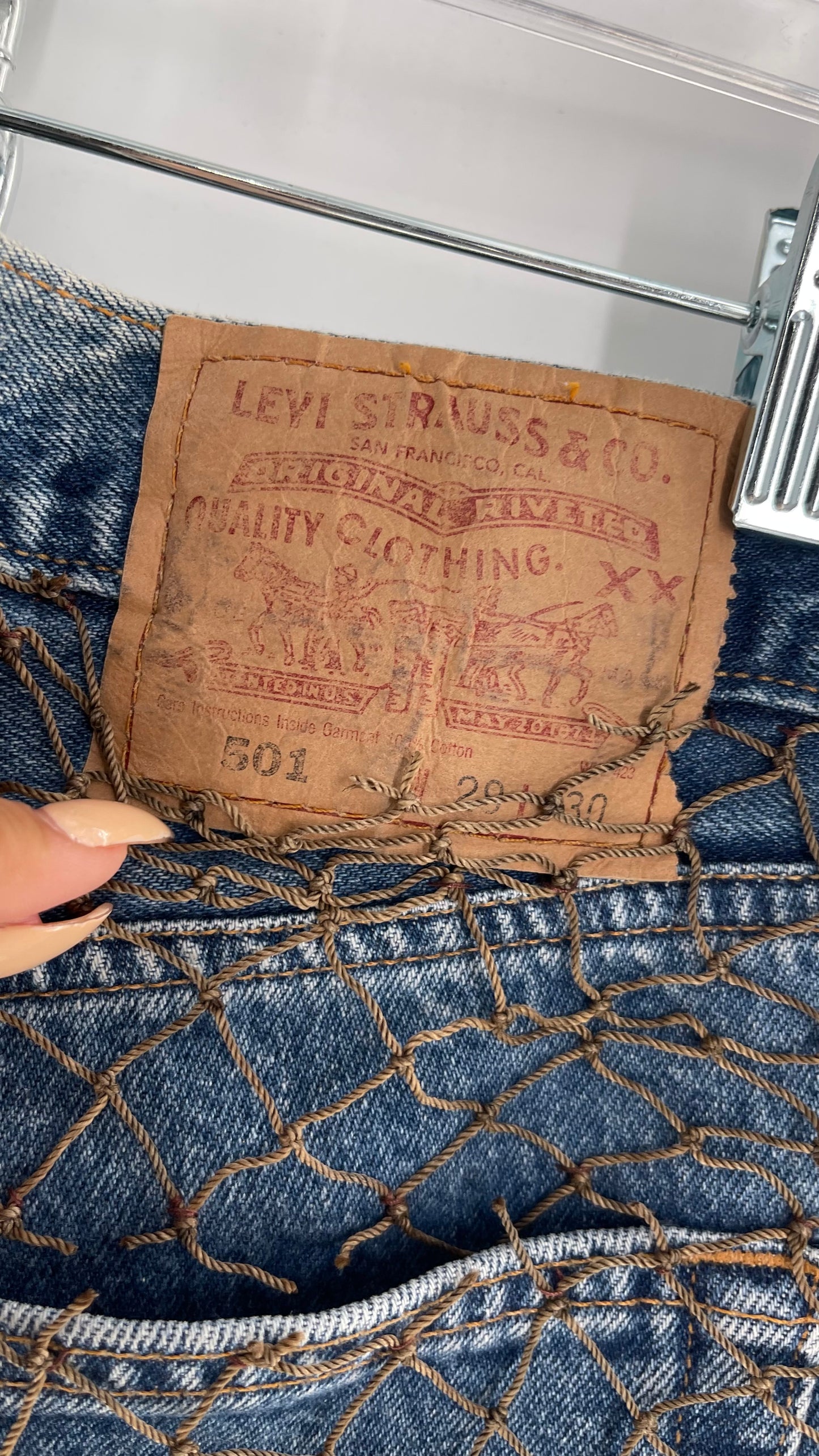 Custom - Fishnet Levi’s with Grommets and Lace Up Sides (Waist 29 Length 30) Fits Like a 26*
