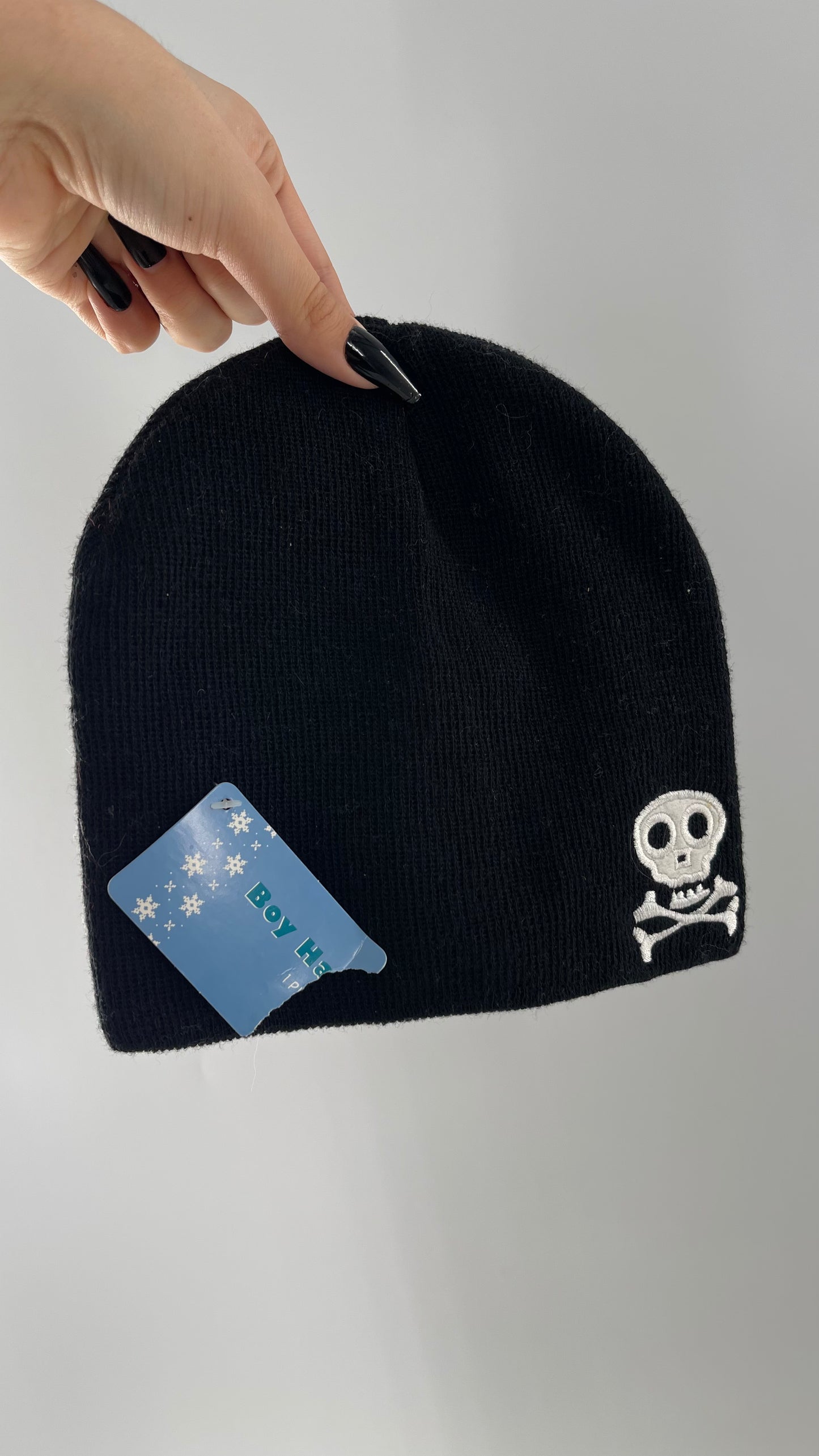 Boys Black Beanie with Skull Embroidered Detail