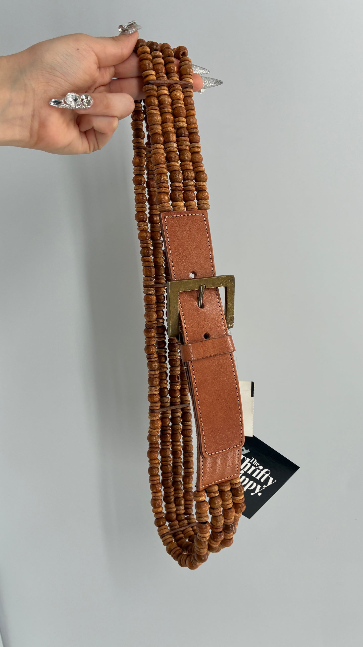 Vintage Leather, Beaded Belt with Tags Attached (Medium)