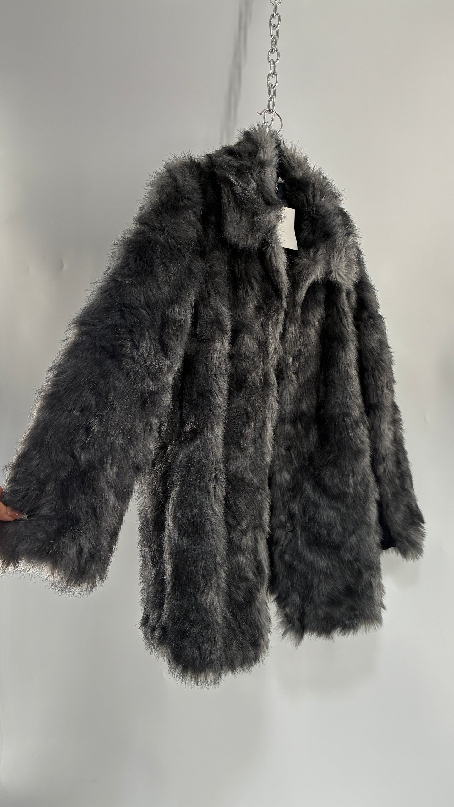 H&M Grey Boxy Fur Coat with Tags Attached (10)