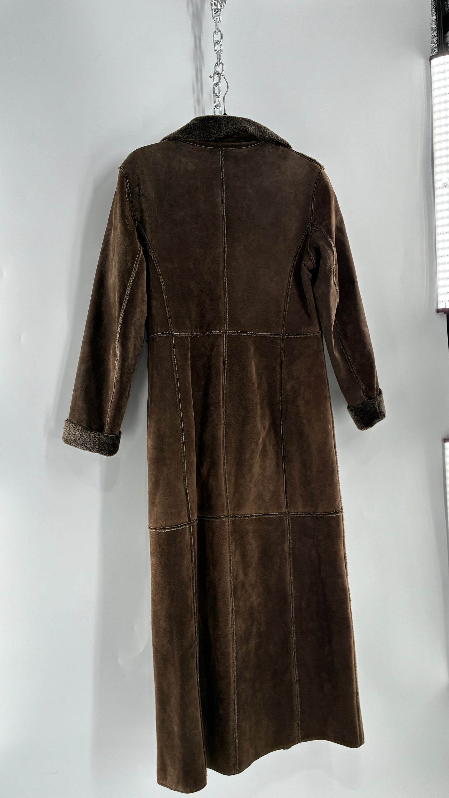 Vintage WINLIT Brown Full Length Paneled Suede Leather Coat (Small)