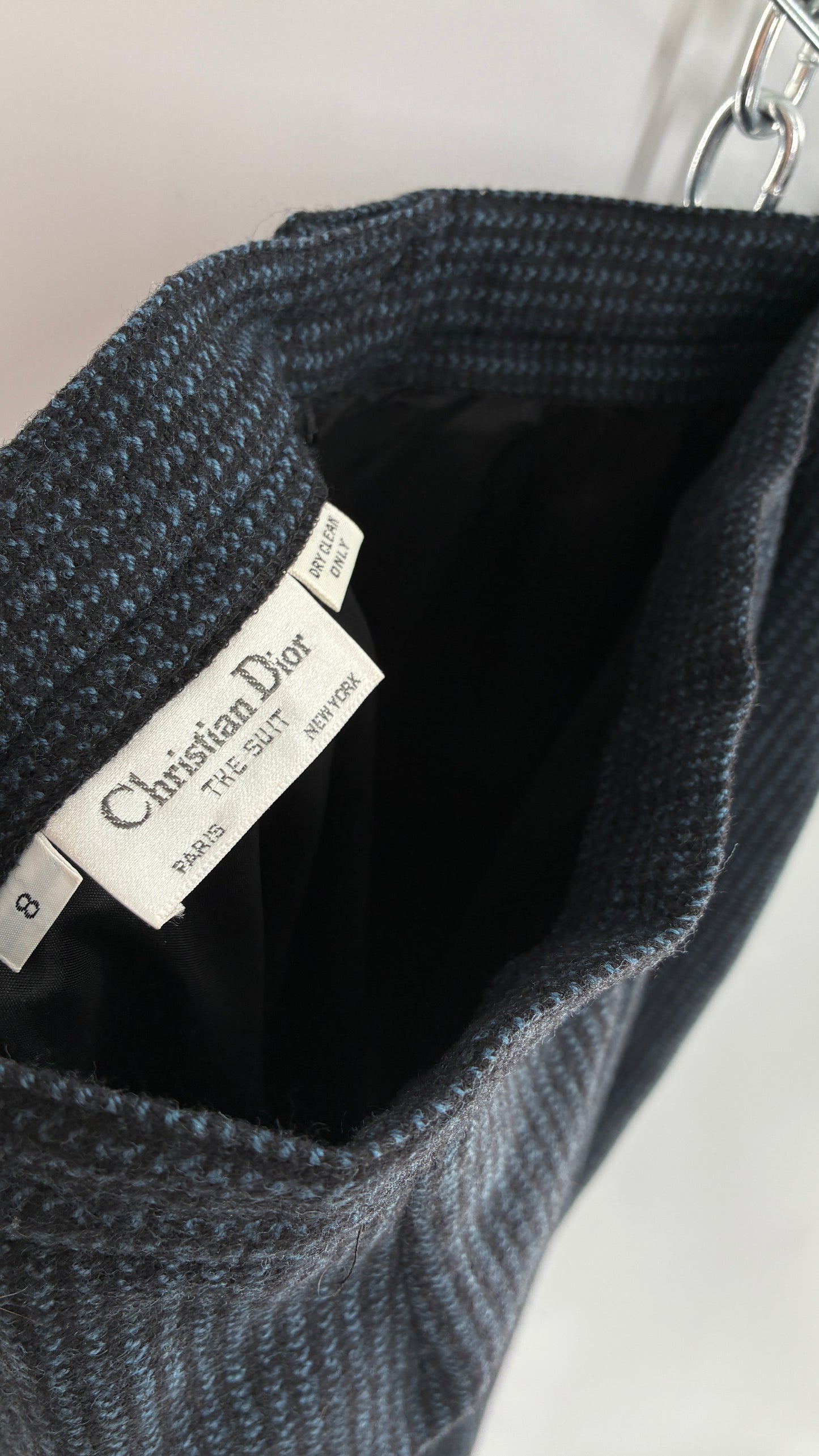 Vintage CHRISTIAN DIOR Navy Woven Maxi Skirt and Oversized Lapel Style Blazer with Padded Shoulders (8)