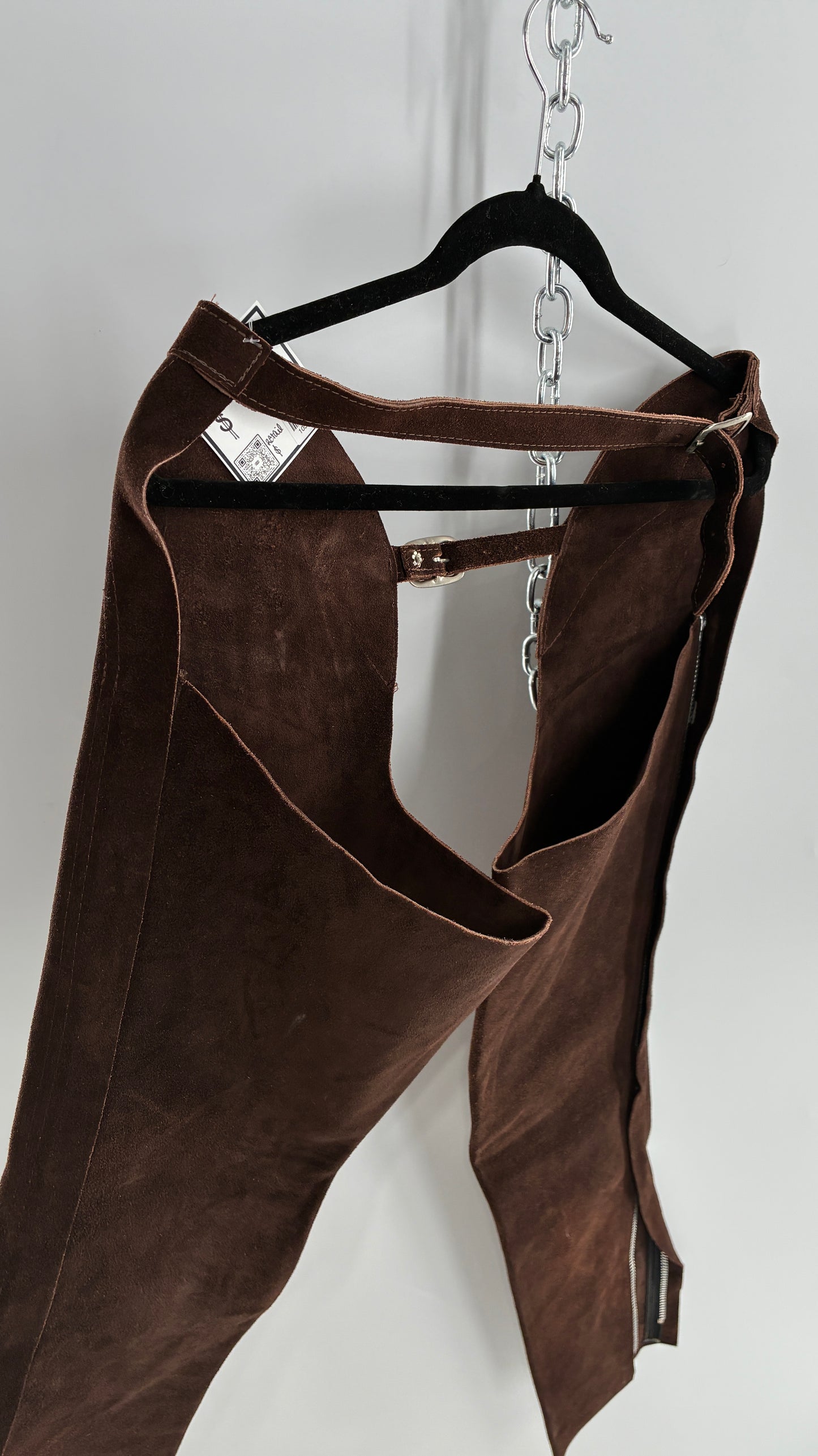 Vintage Chocolate Brown Genuine Suede Leather Chaps with Heavy Duty Side Zipper Detail (XS)