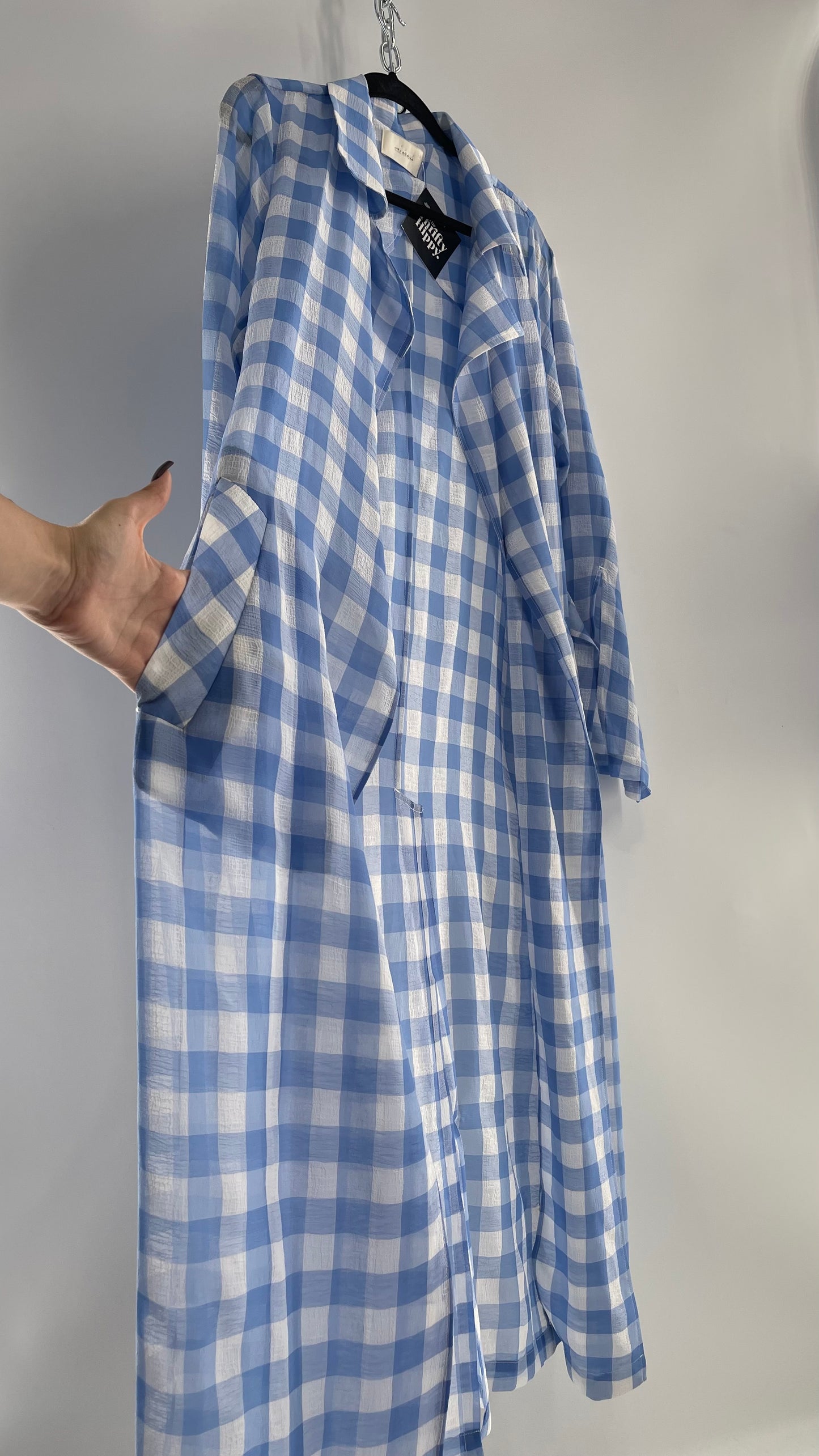Capulet Anthropologie Gingham Baby Blue Coat/Cape (S)