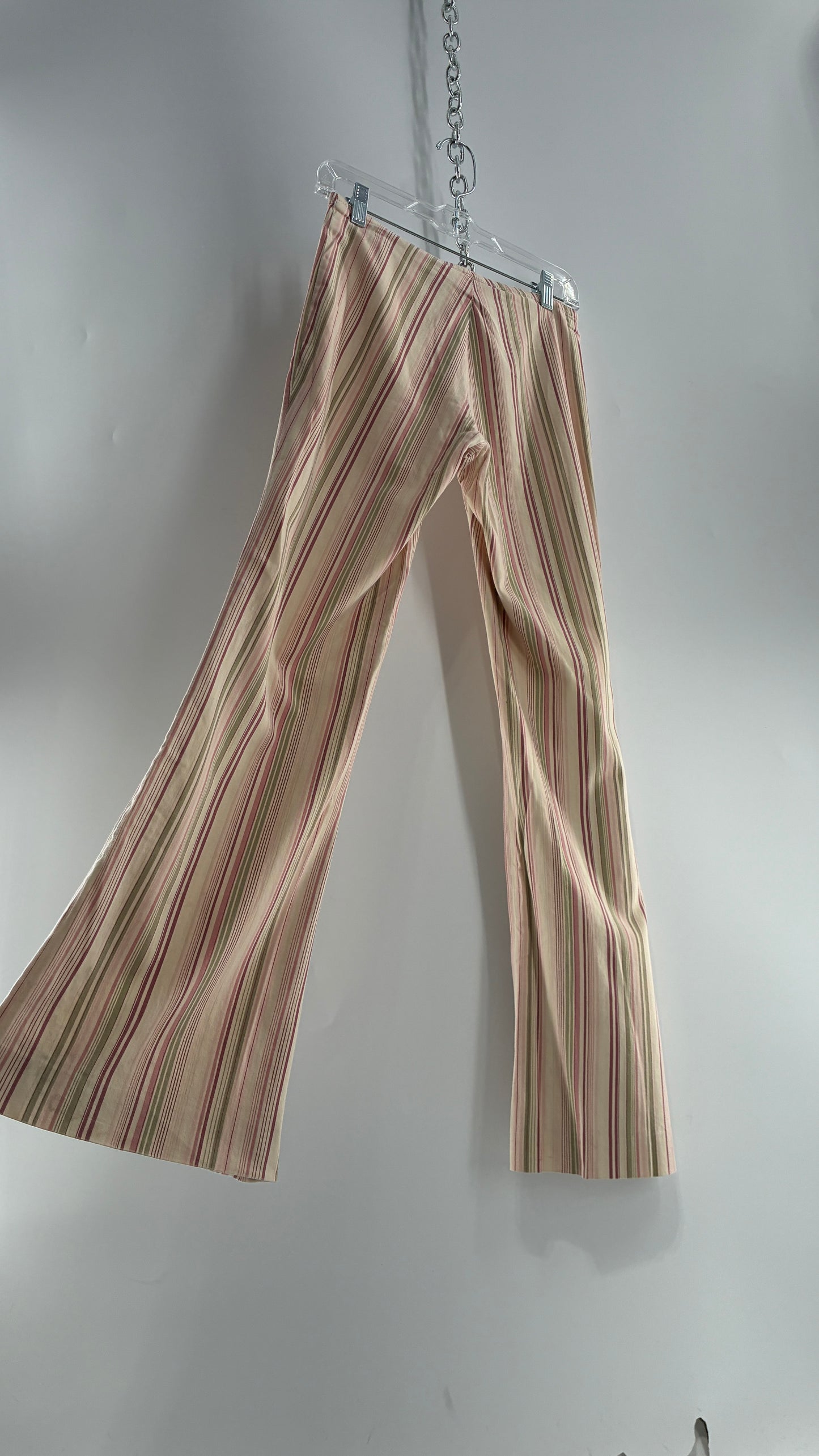 Rare Vintage TARK ‘1 Ultra Low Rise Pink and Green Striped Kick Flares