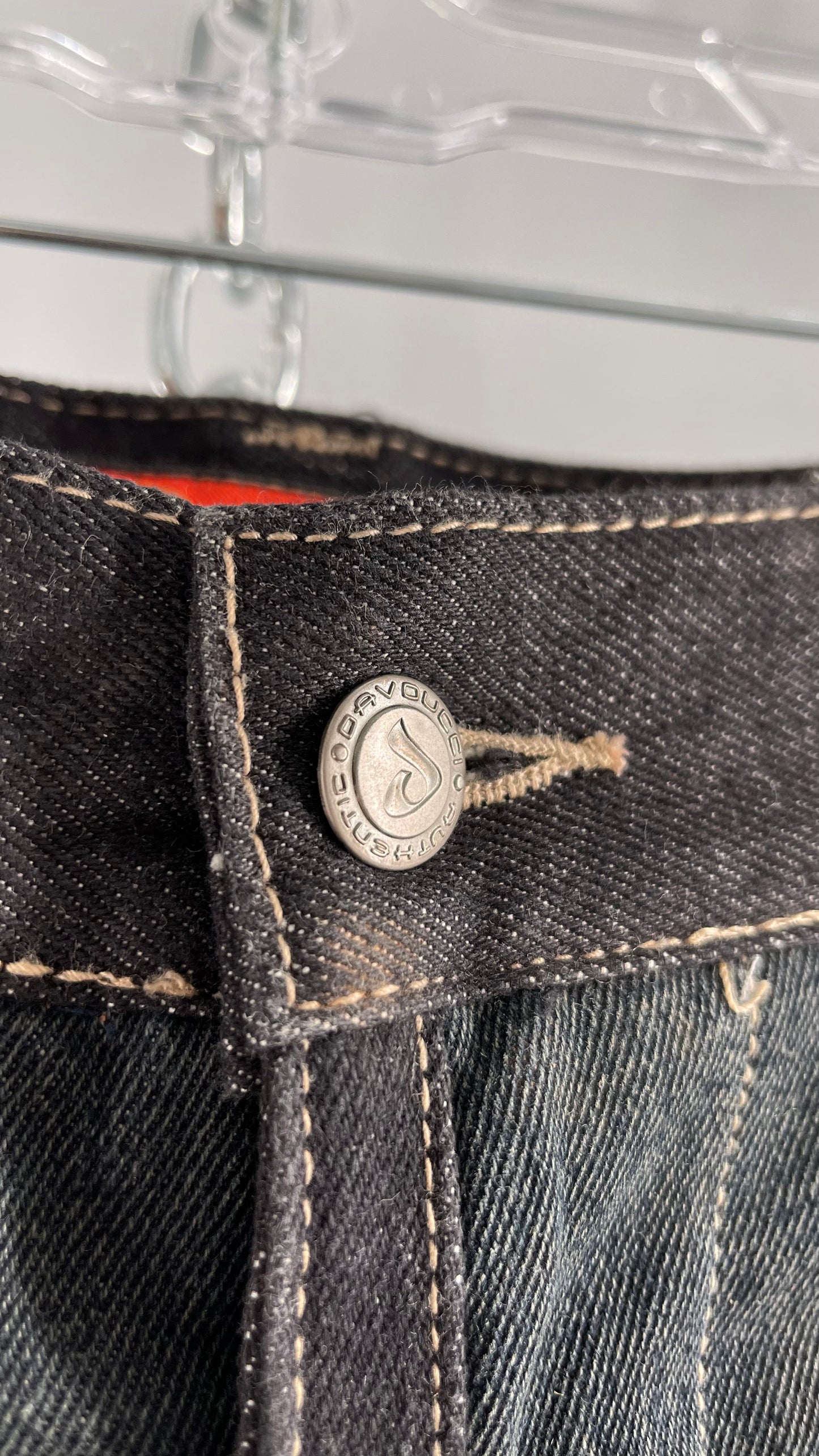 Vintage Original Davoucci Dark Wash Denim with Suede Leather Checker Patchwork Front (34x33)