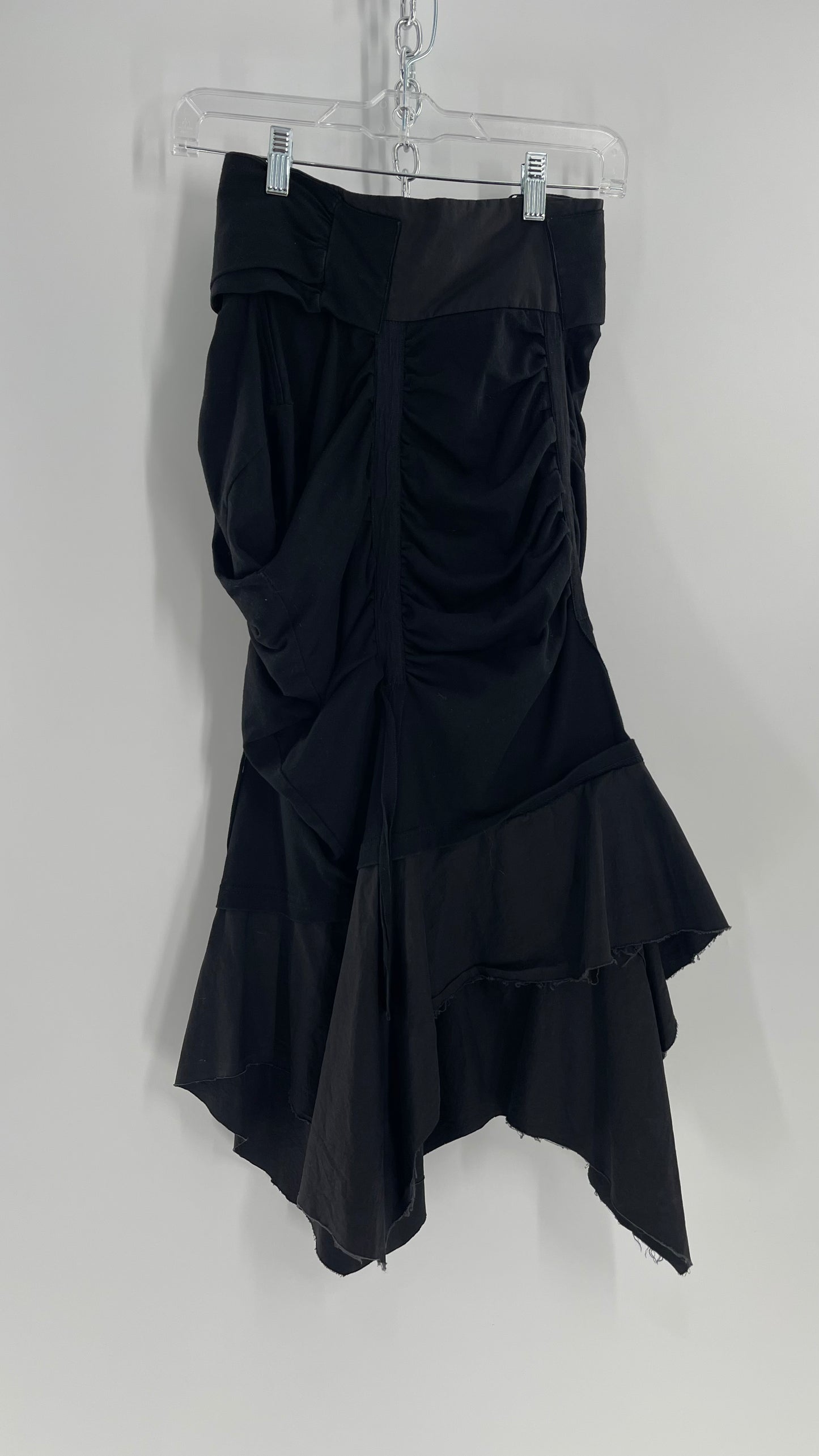 AGANOVICH Black TS50 Jersey Ruched Asymmetric Cargo Skirt with Gold Zipper (0)