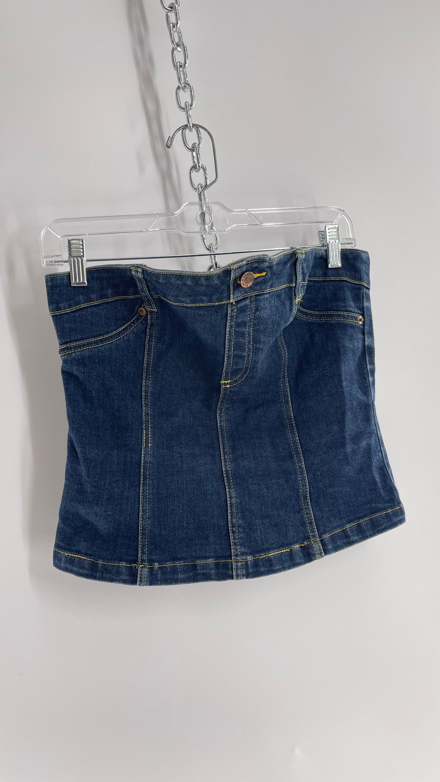 Vintage AZZURE Dark Wash Denim Corset Like Tube Top (XL)
