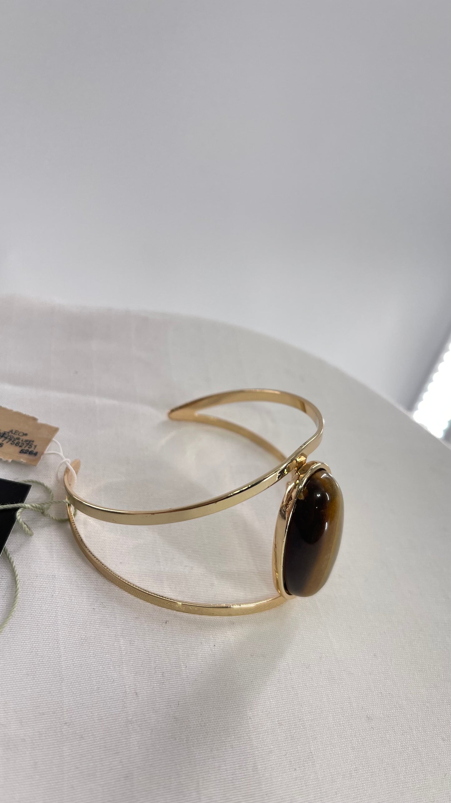 American Eagle Gold Cuff with Tigers Eye Gem Stone
