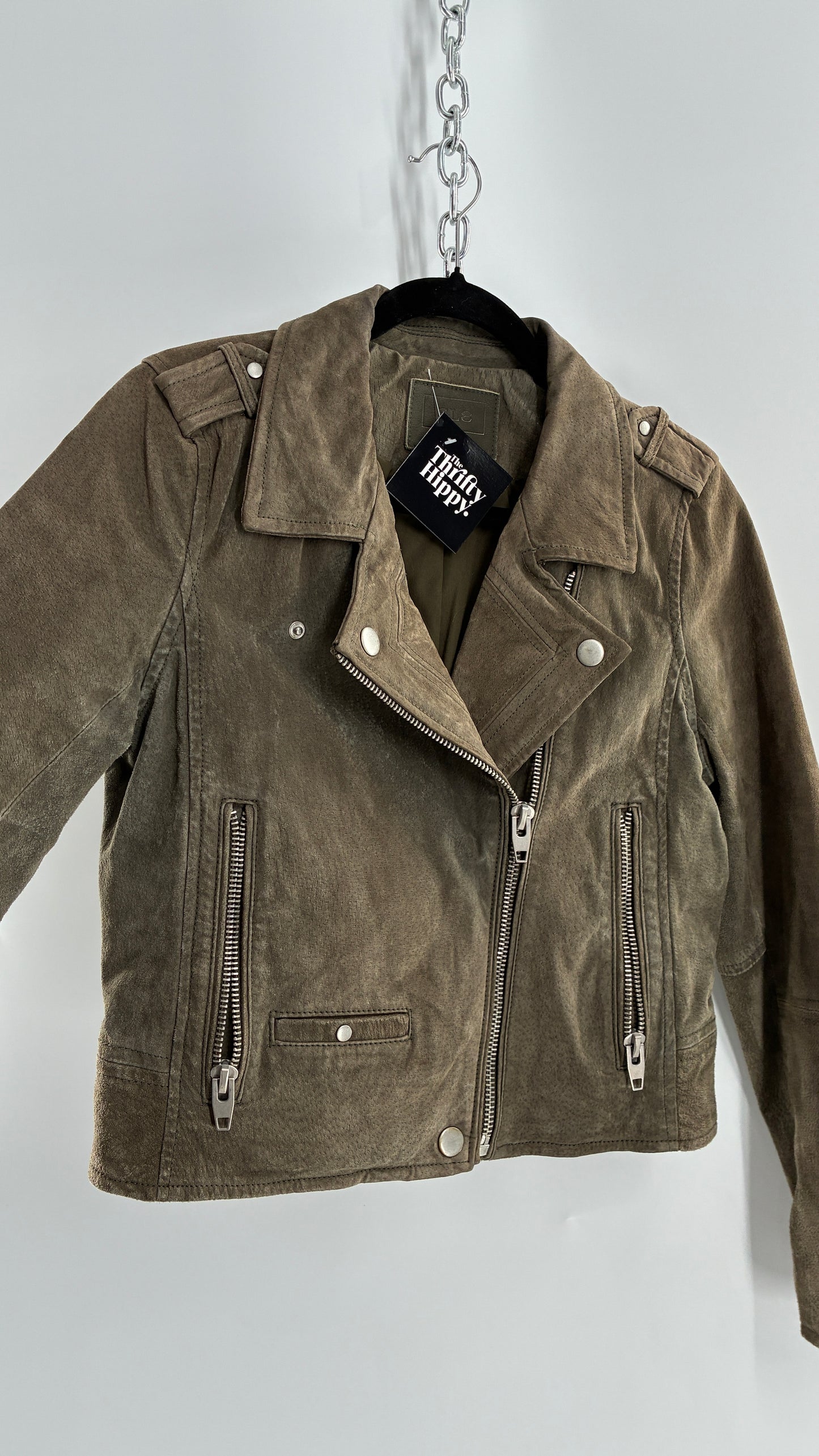 Vintage SL8 Genuine Suede Leather Motorcycle Style Jacket (Medium)