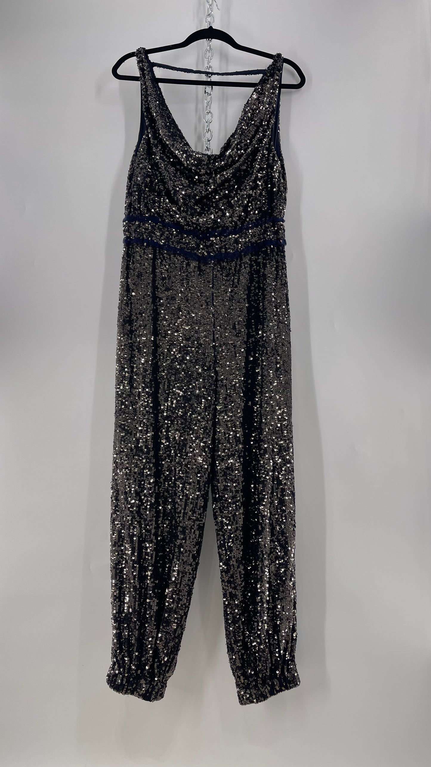 Free People Navy Sequin Jumpsuit (S)