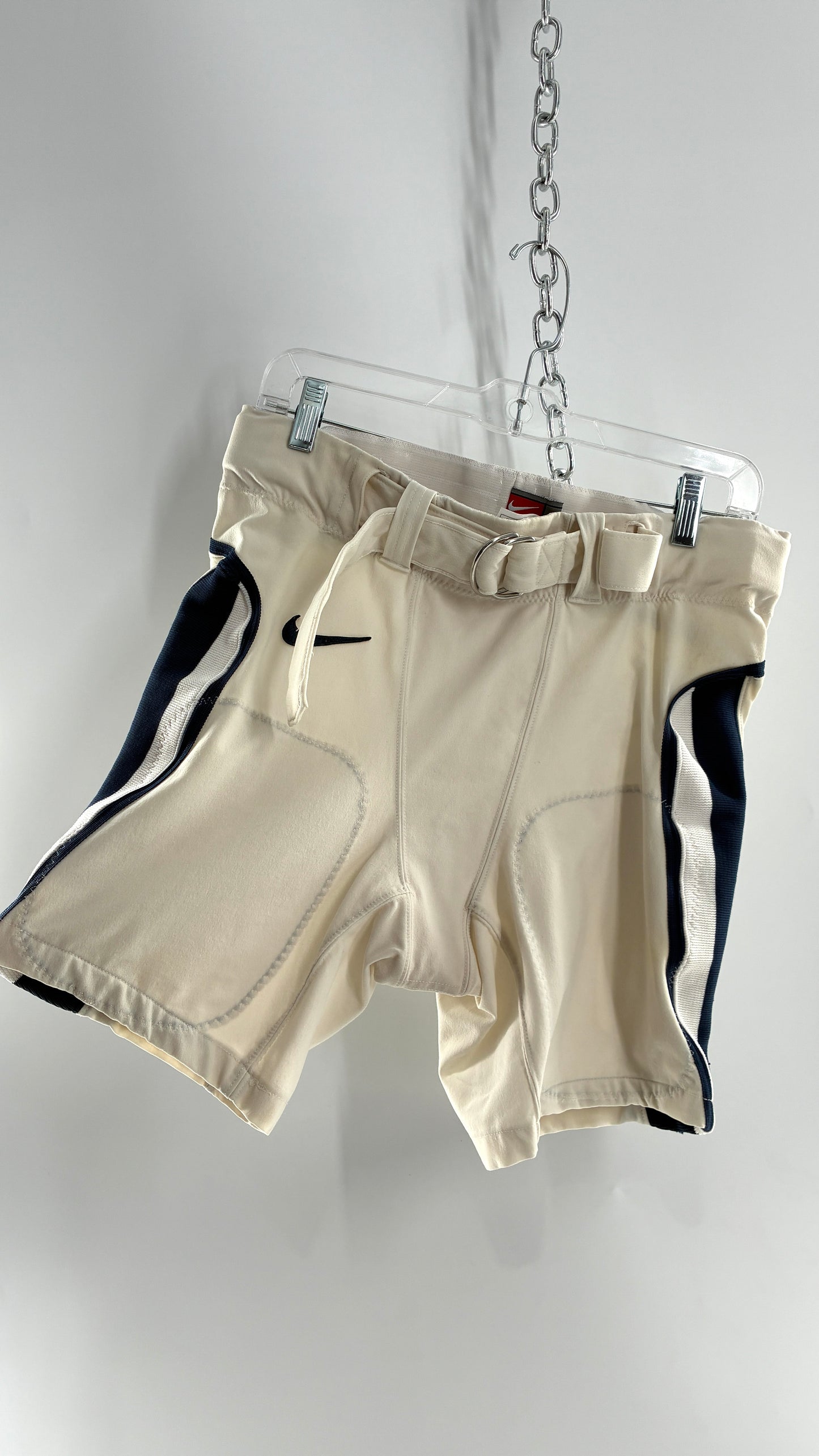Vintage Nike Off White Distressed Football Belted Shorts (36)