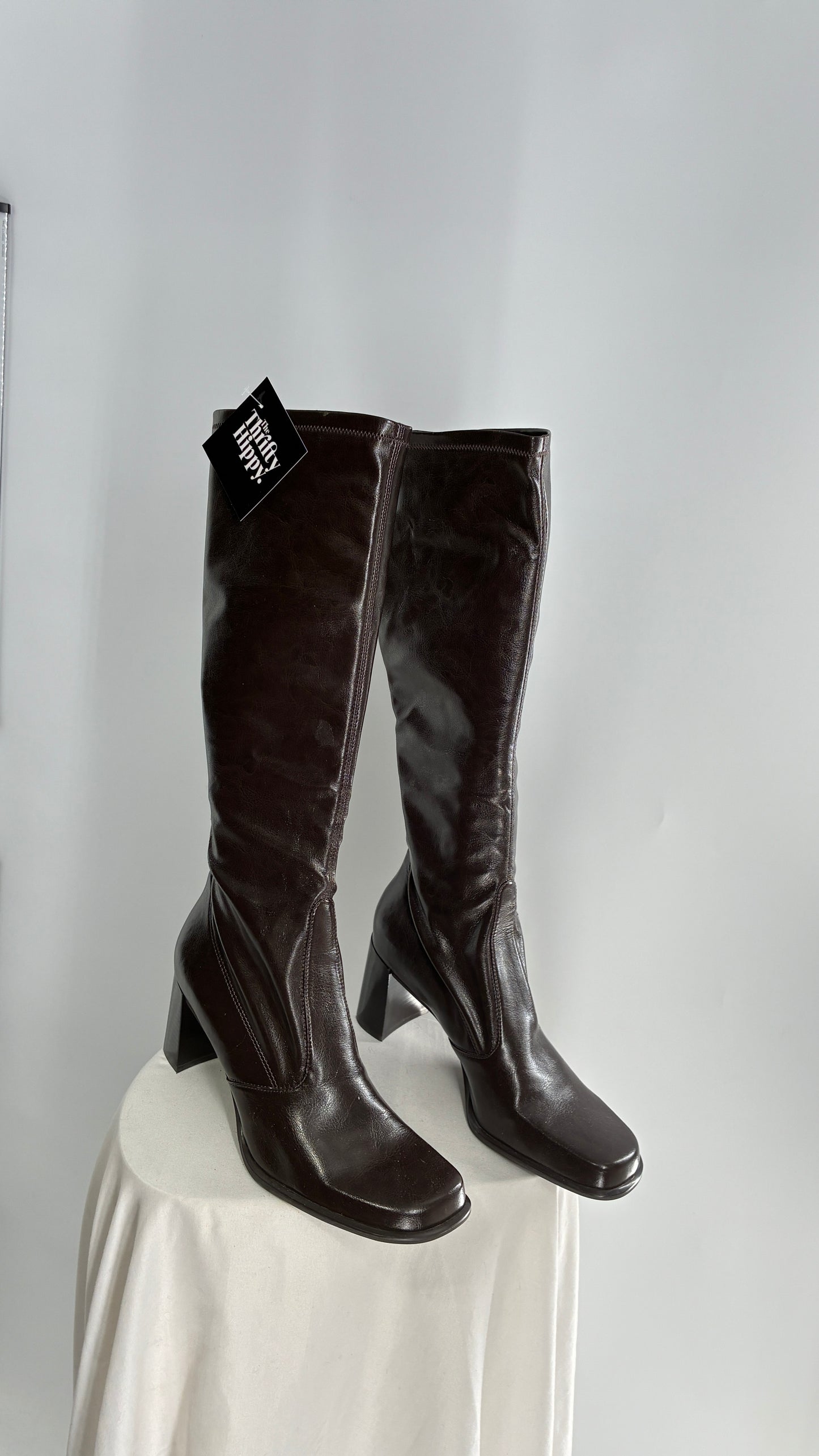 Vintage FRANCO SARTO Made in Brazil Square Toe Knee High Boots with Block Heel (8.5)