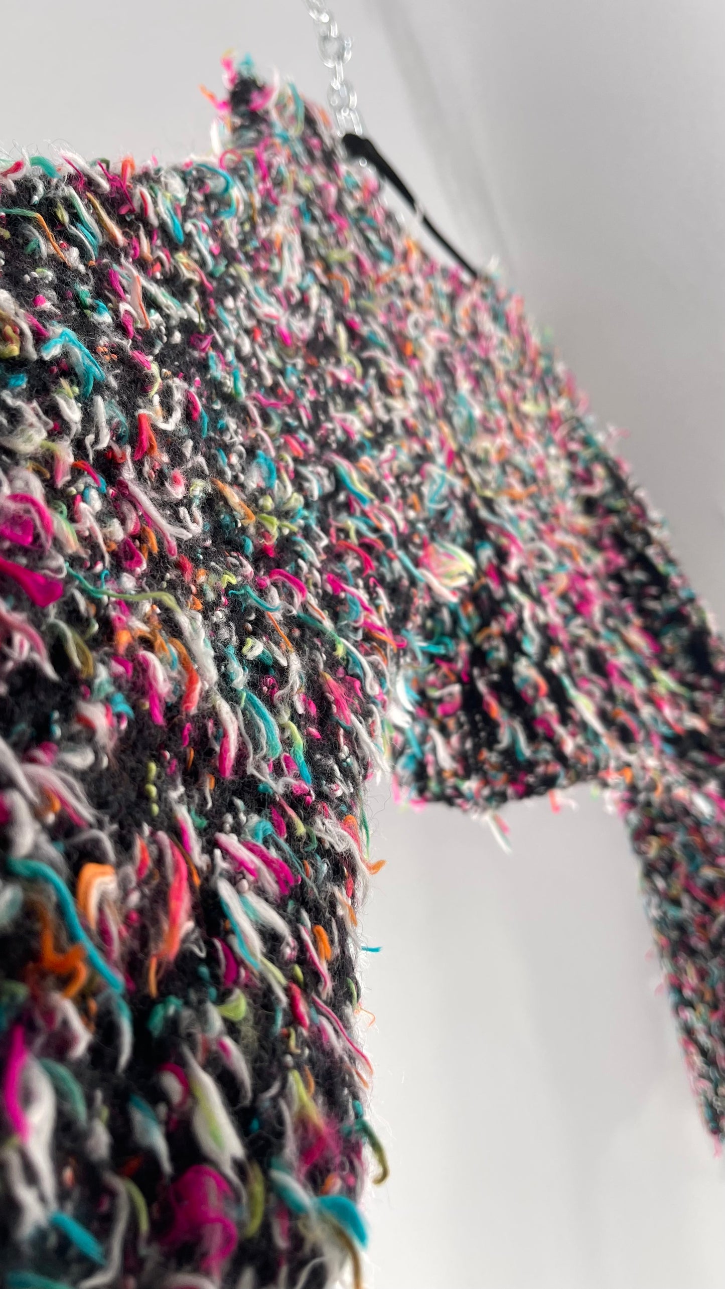 Urban Outfitters Shaggy Black Cropped Sweater with Colorful Threads (Medium)