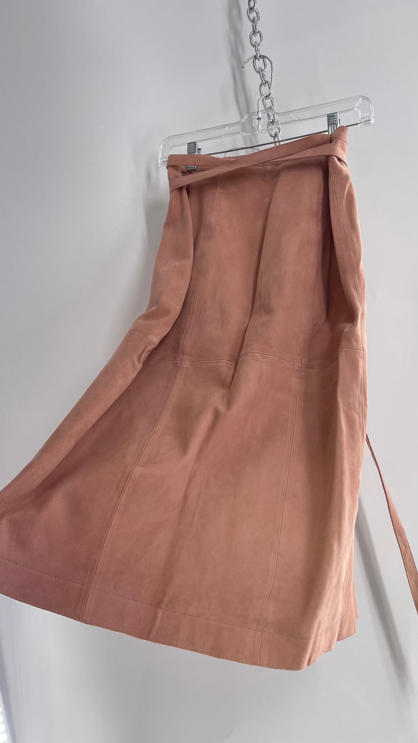 Free People Blush Genuine Suede Leather Tie Waist Long Skirt (2)