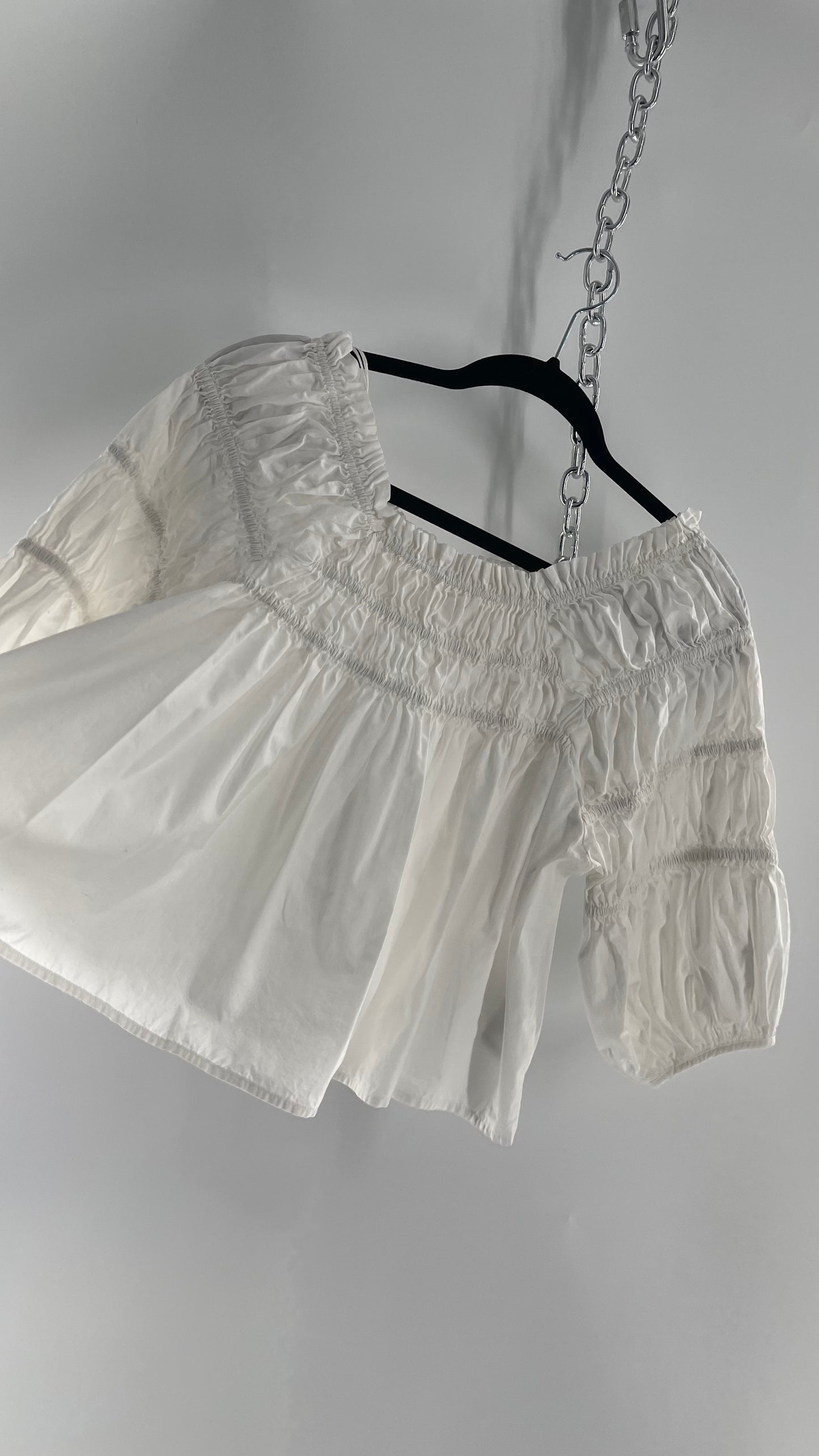 Free People White Smocked Blouse (XS)
