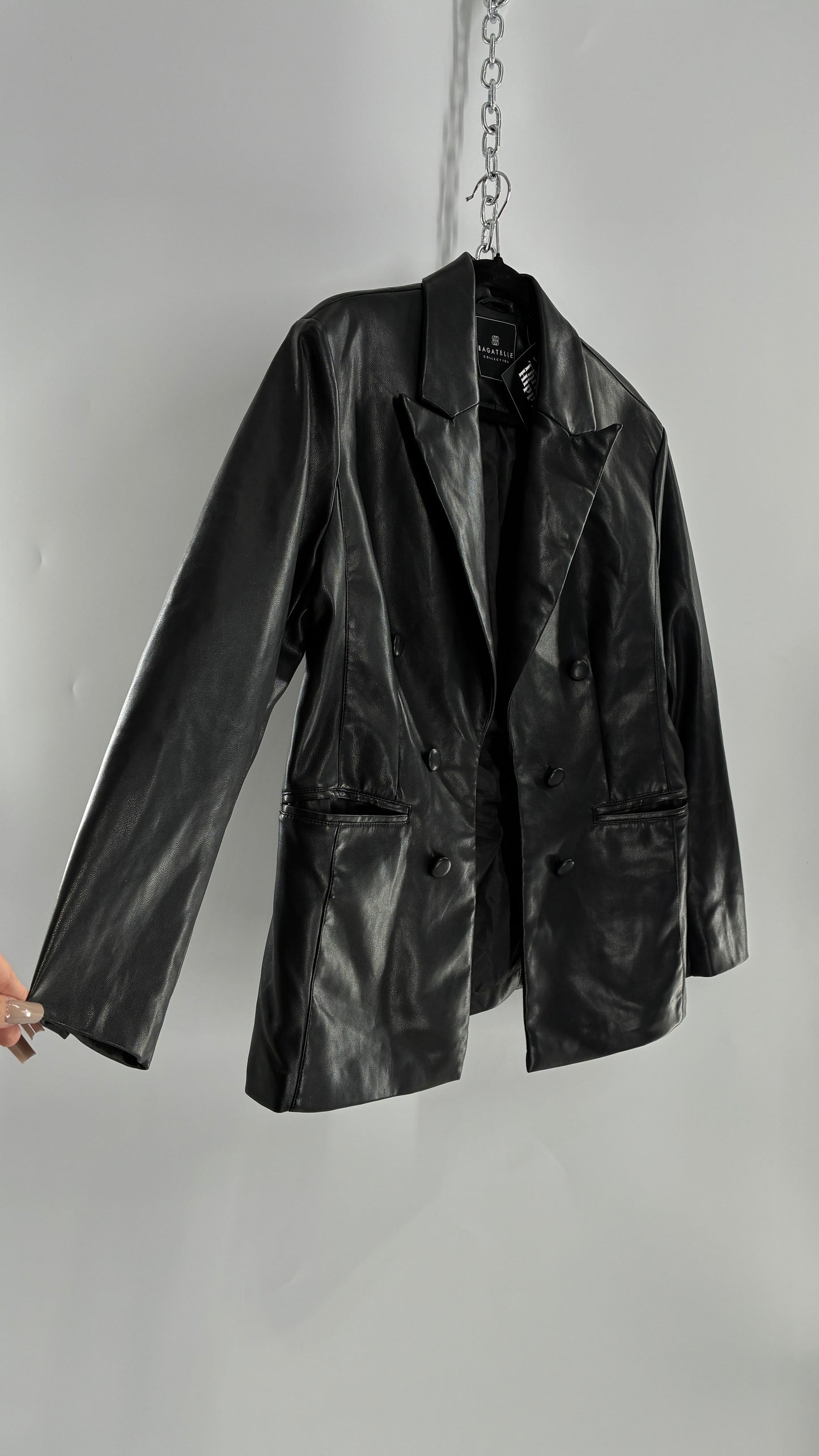 Bagatelle Black Vegan Leather Blazer Suit Jacket (Large)